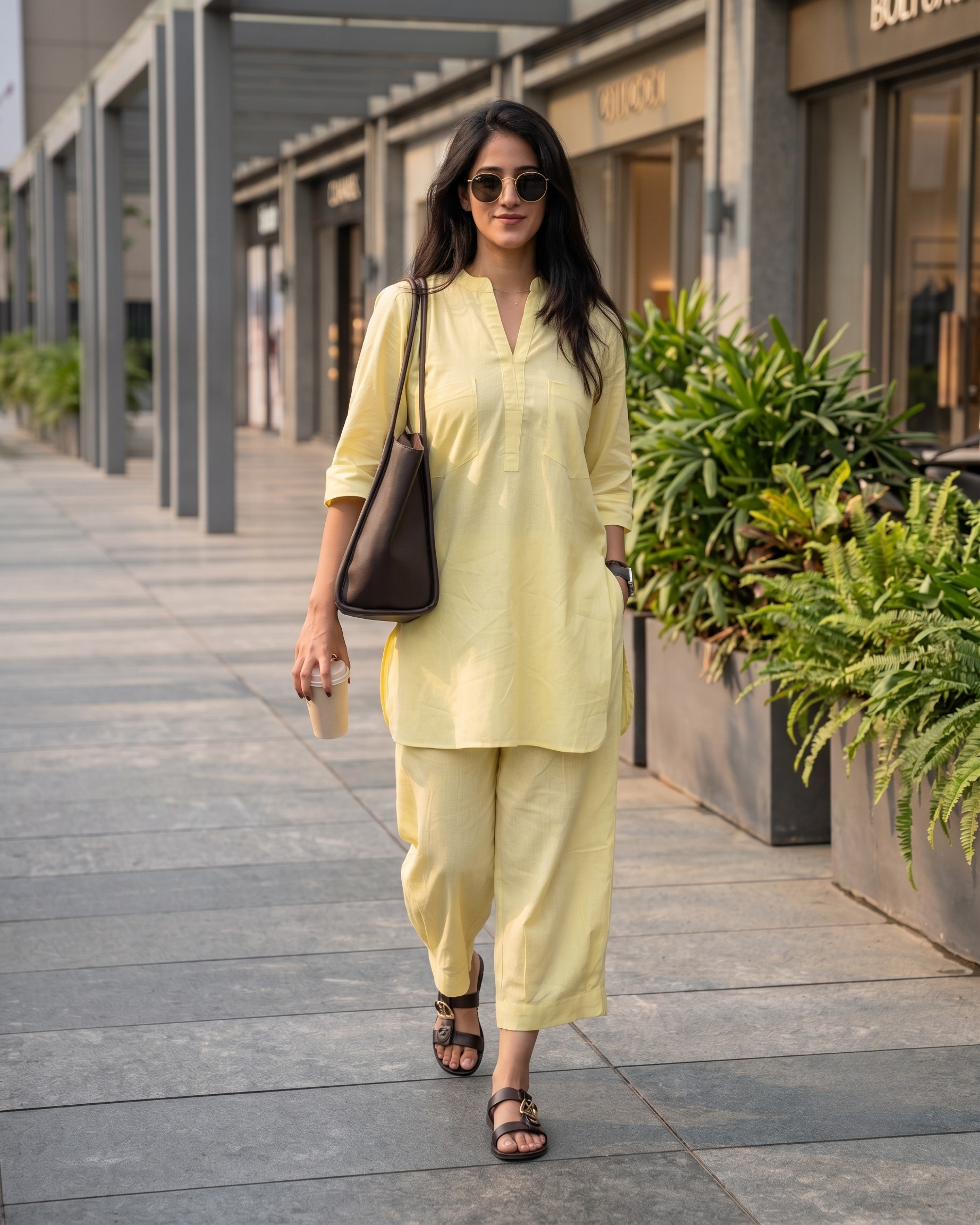 Yellow Casual Cotton Co-ord Set for Women