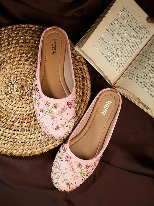Embroidered Canvas Slip on Closed Toe Bellies