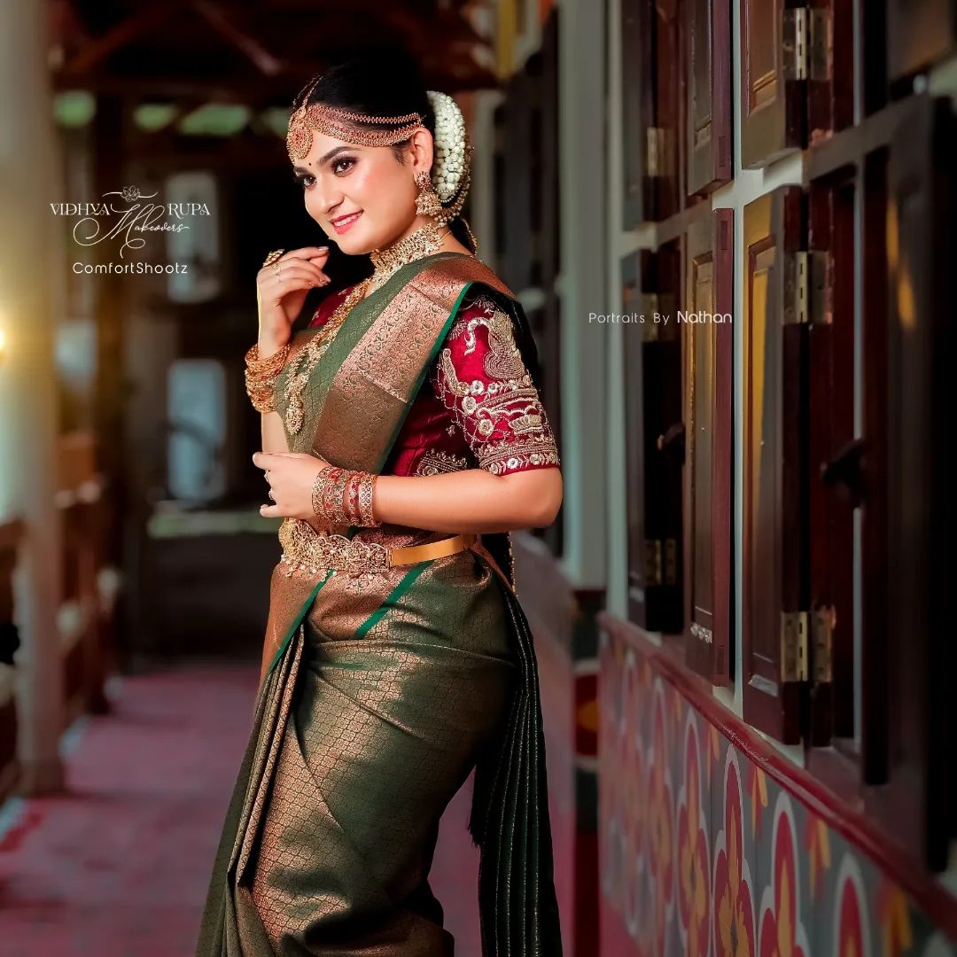 Printed Banarasi Jacquard Saree (Green)