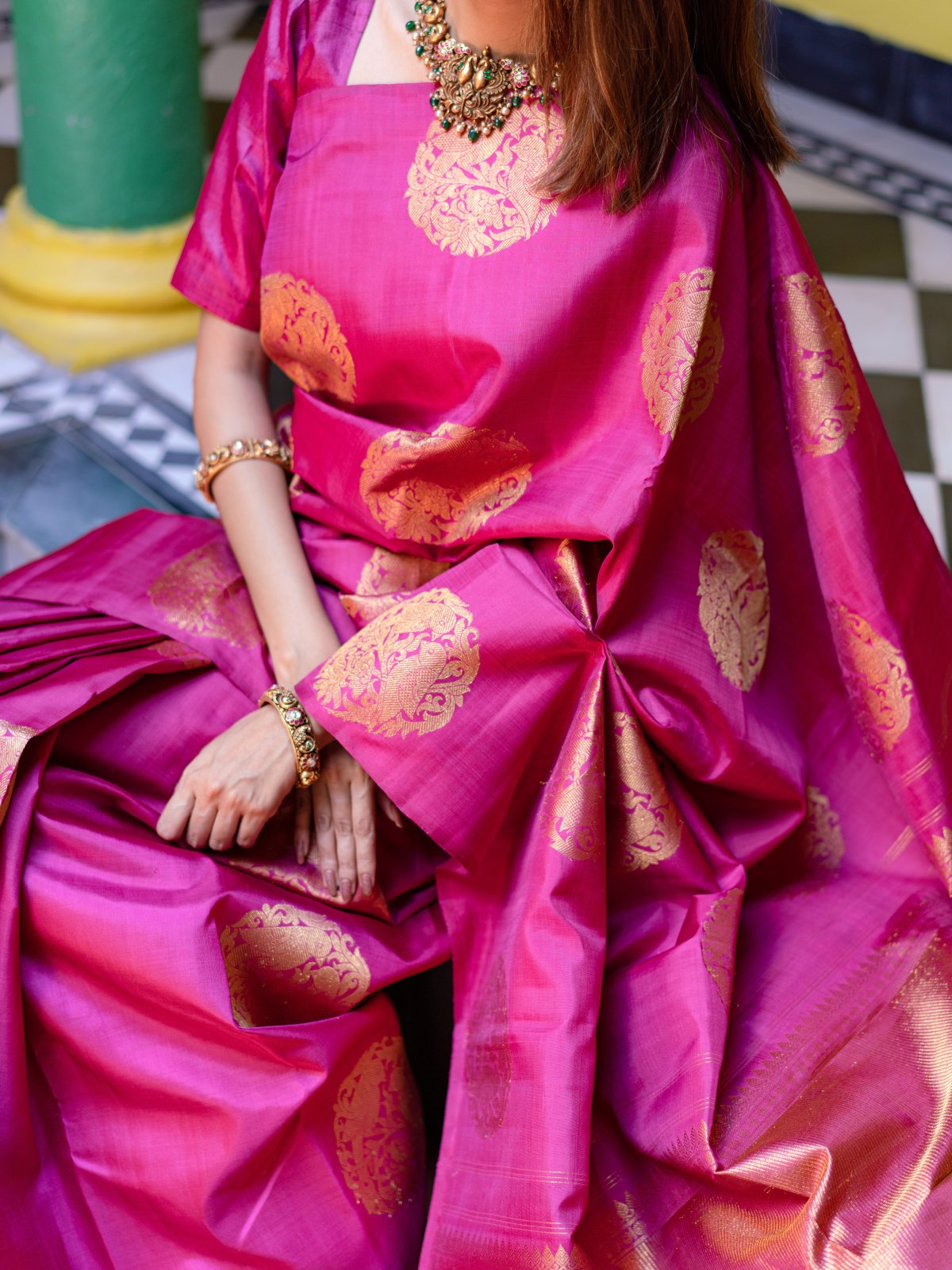 Women Bird Woven Banarasi Silk Saree with Tassels