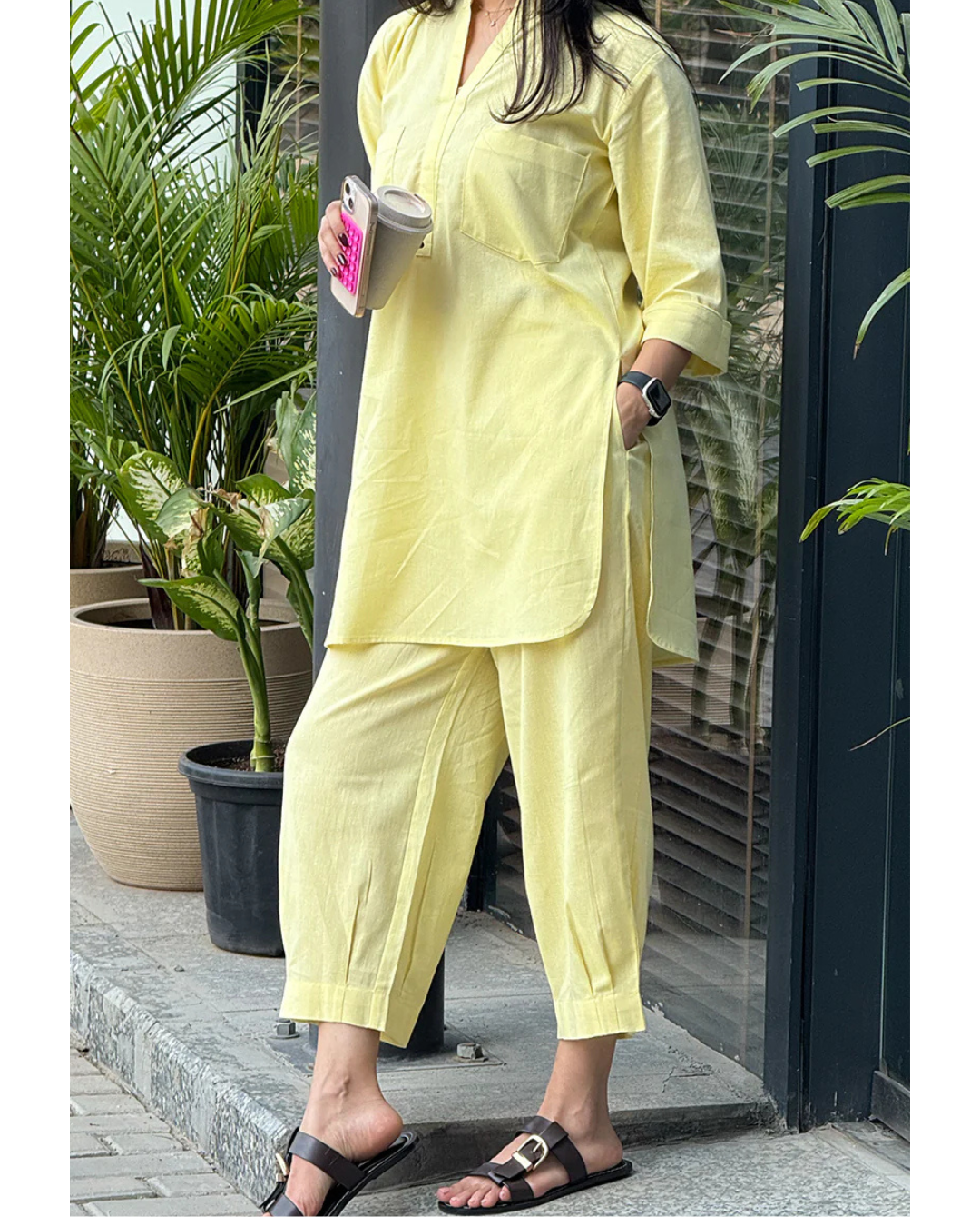 Yellow Casual Cotton Co-ord Set for Women