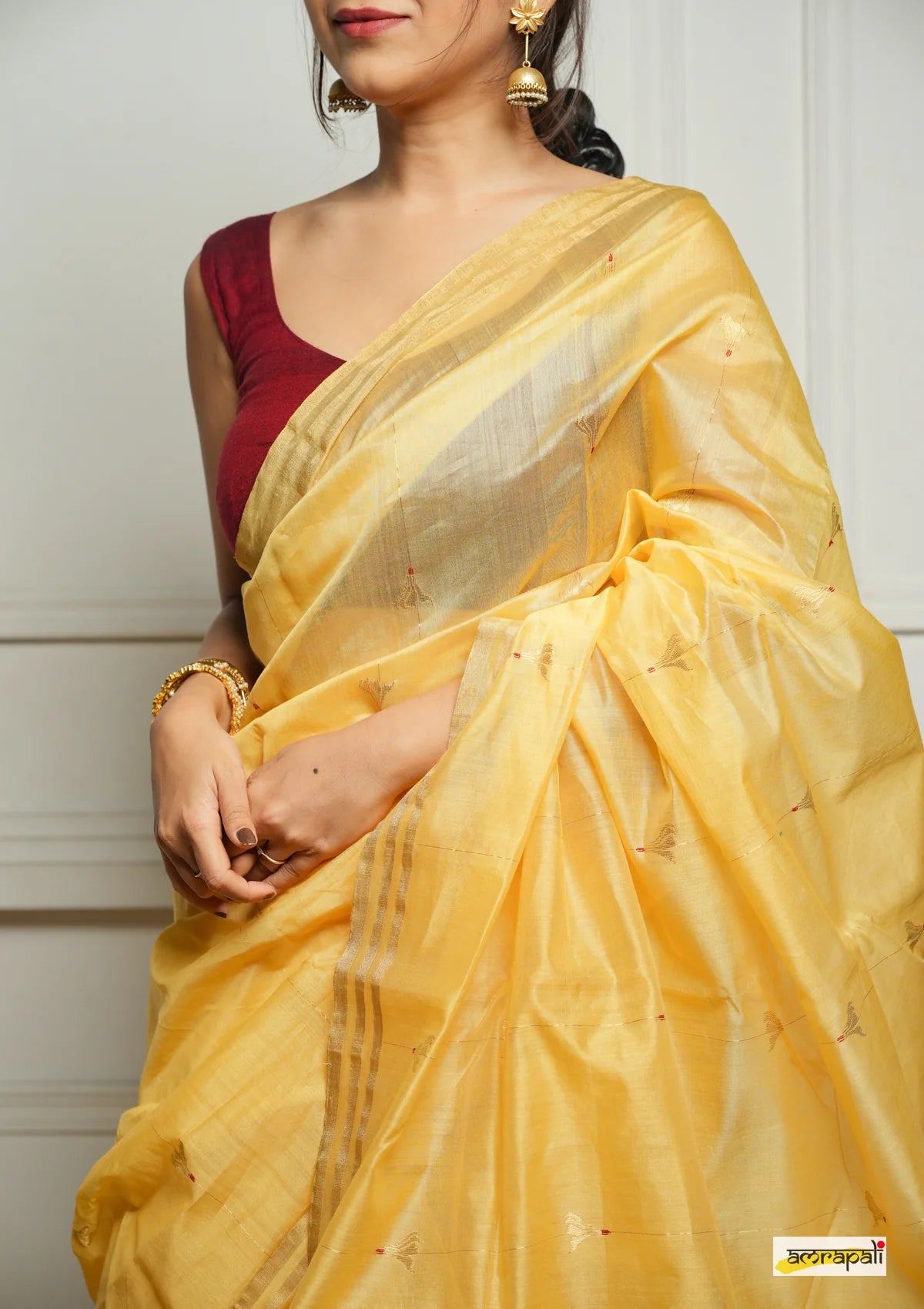 Women's Yellow Organza Saree with Golden Border