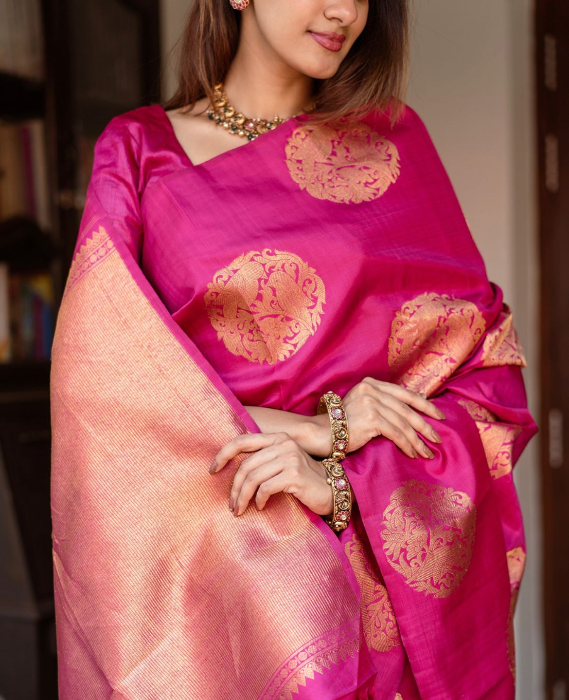 Women Bird Woven Banarasi Silk Saree with Tassels