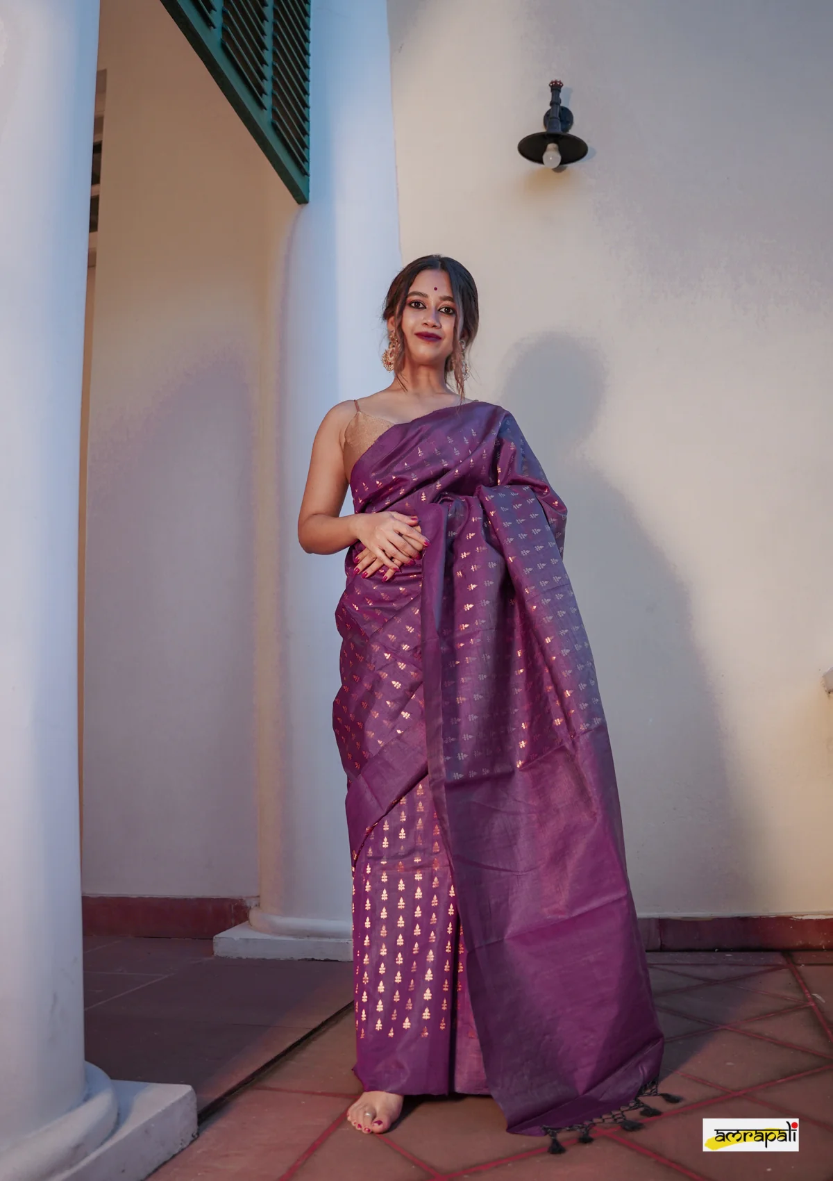 Women's Lavender Purple Silk Blend Saree with Golden Woven Motifs & Designer Tassel Pallu