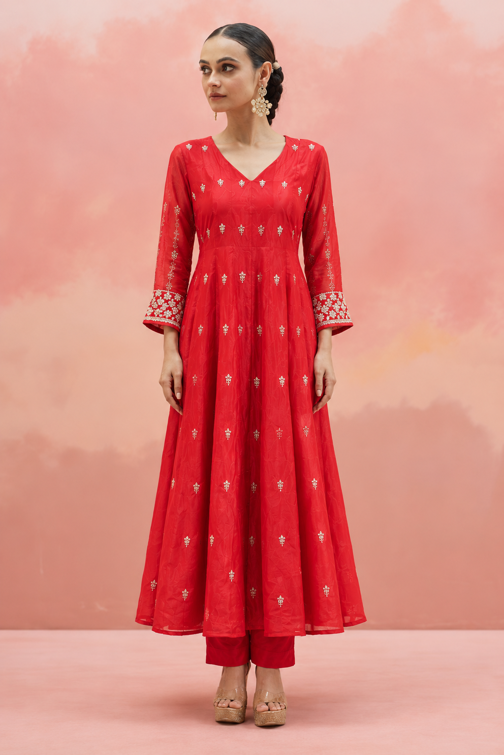Cherry Red Anarkali Set