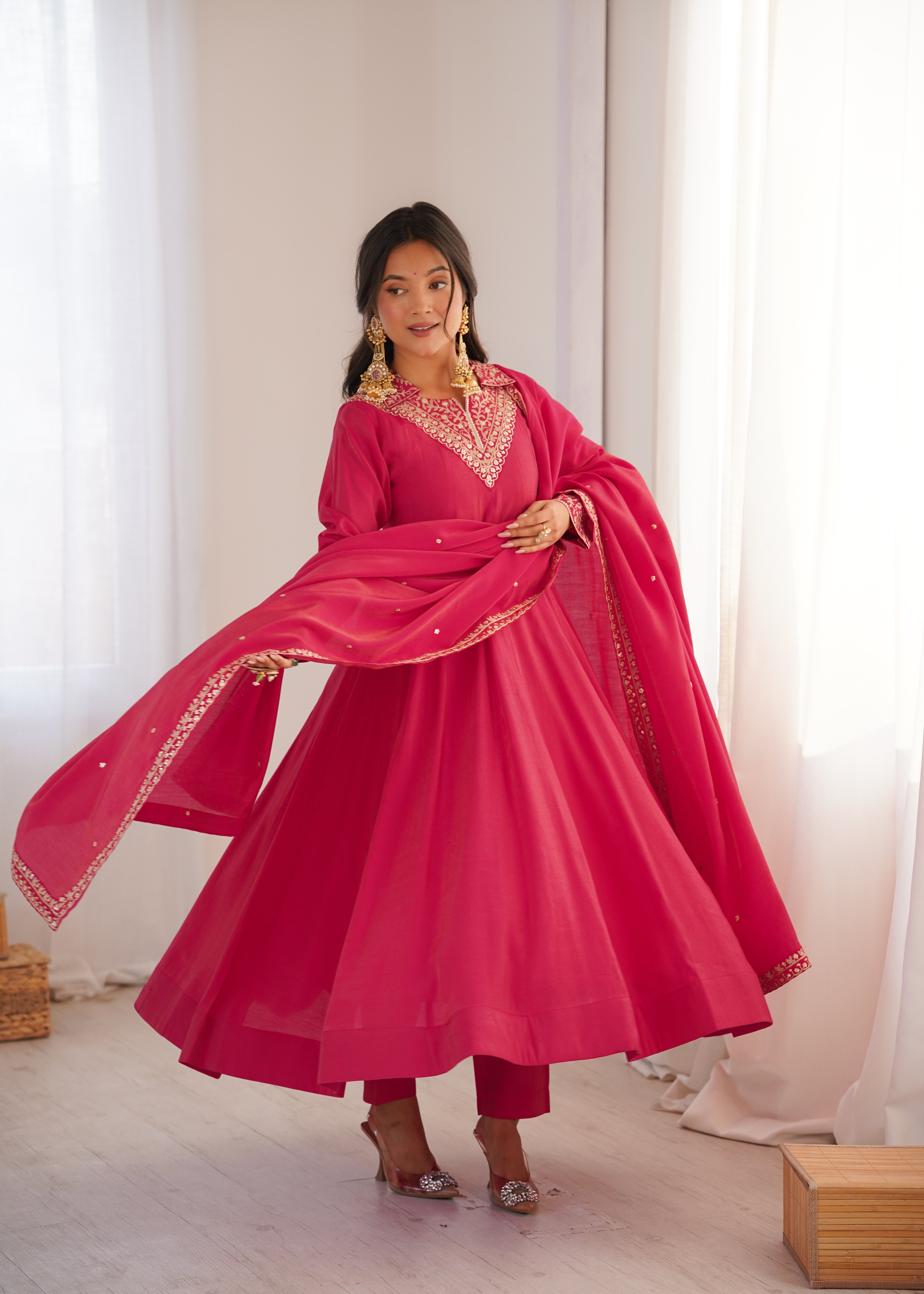 Premium Pink Embroidered Anarkali Suit Set with Dupatta – Festive & Wedding Wear