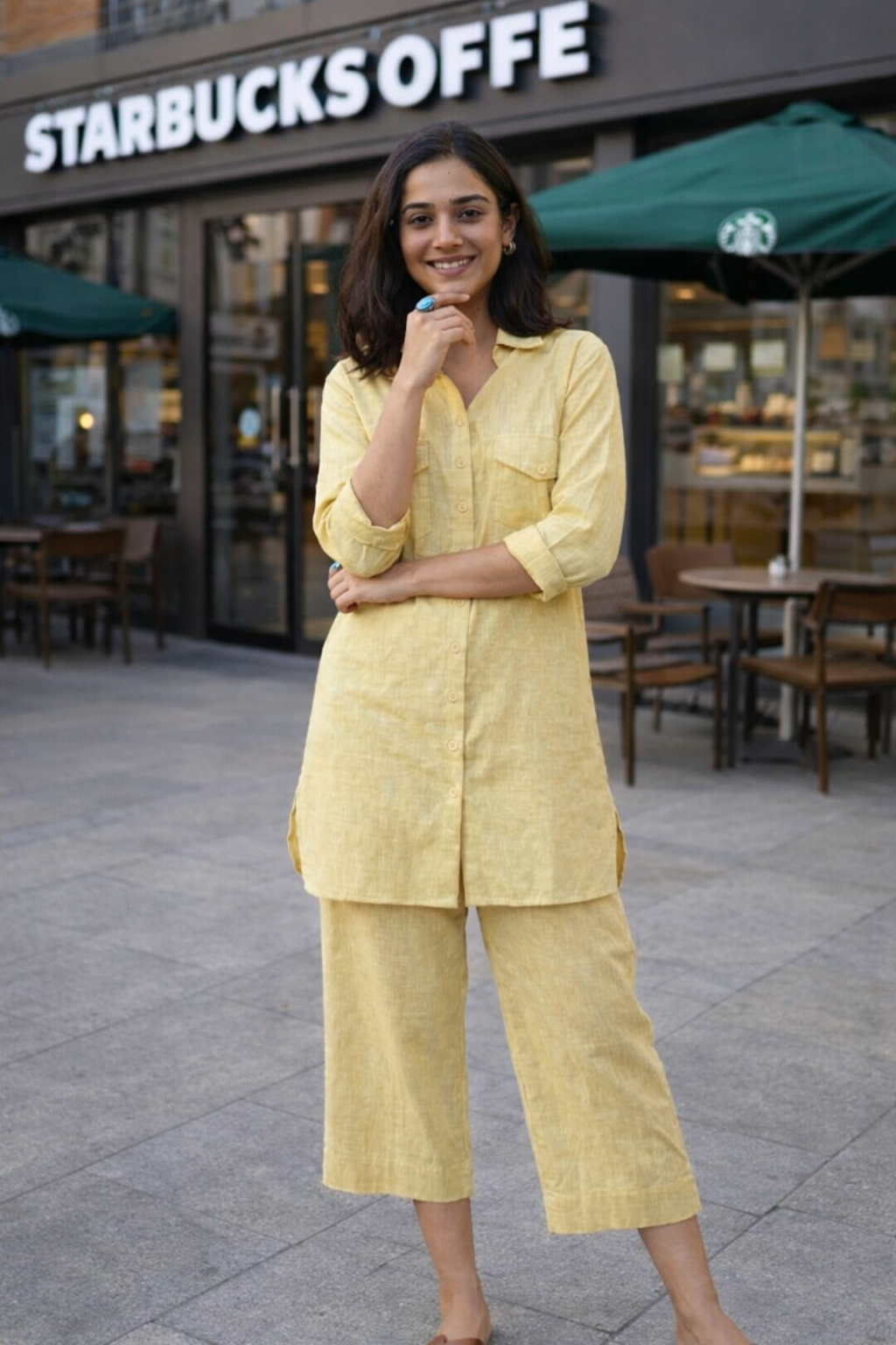Yellow Casual Cotton Co-ord Set for Women