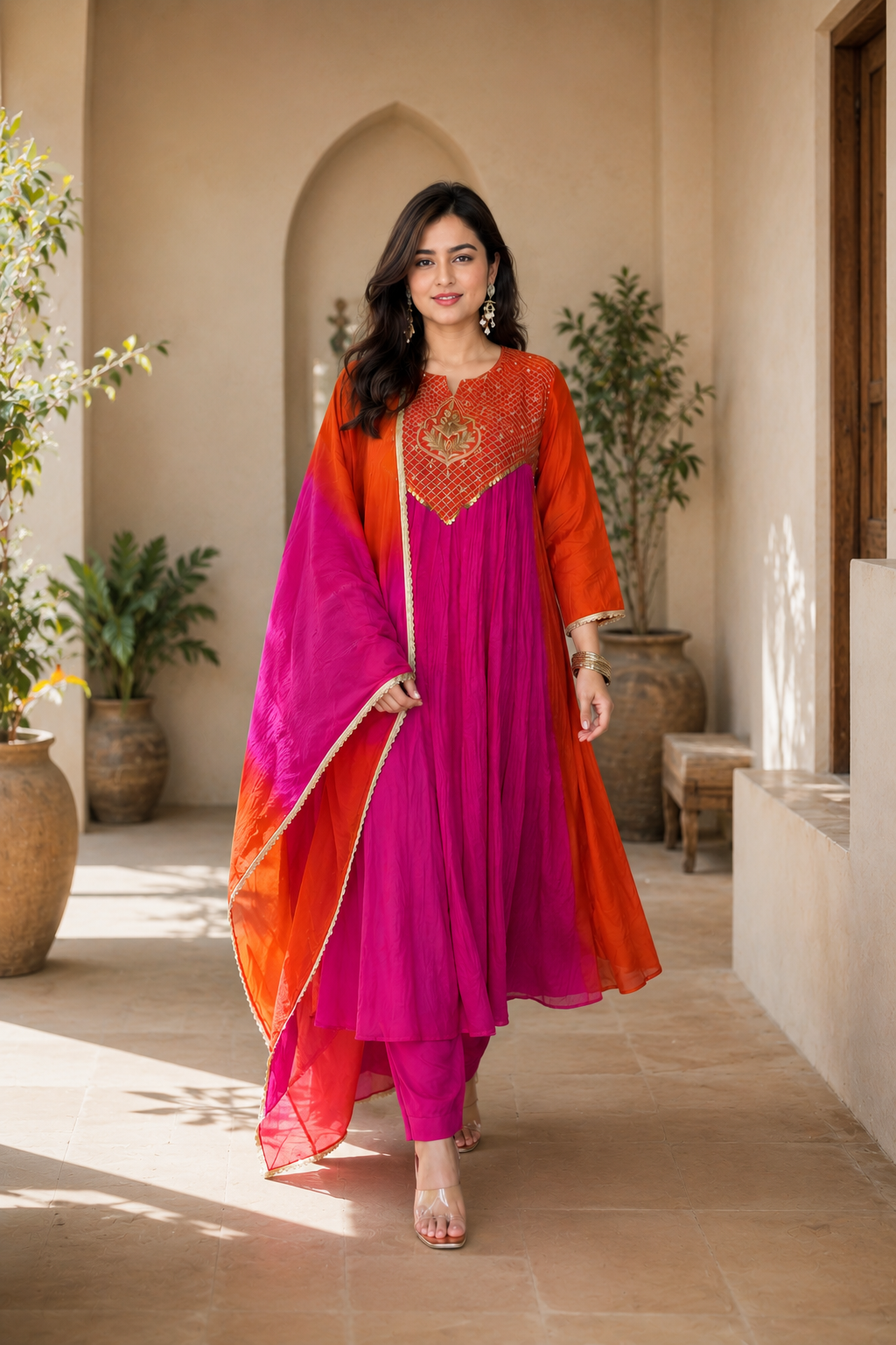 anarkali dress for women Orange & Pink Embroidered Suit Set Exquisite Sequin Embellishments Bonfanti Egyptian Cotton Shirt dress evening-dress black-dress architectural sculptural tailored structured quiet-luxury evening-wear formal statement-dress sculpted-elegance-2526 lumina-eligma-signature made-to-order Dress's Color:5#-Khaki