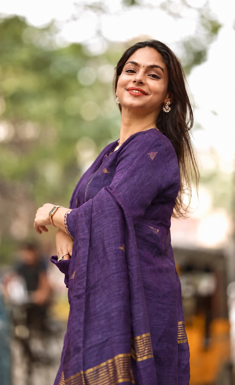 Purple Gold Designer jacquard Suit Set with Dupatta