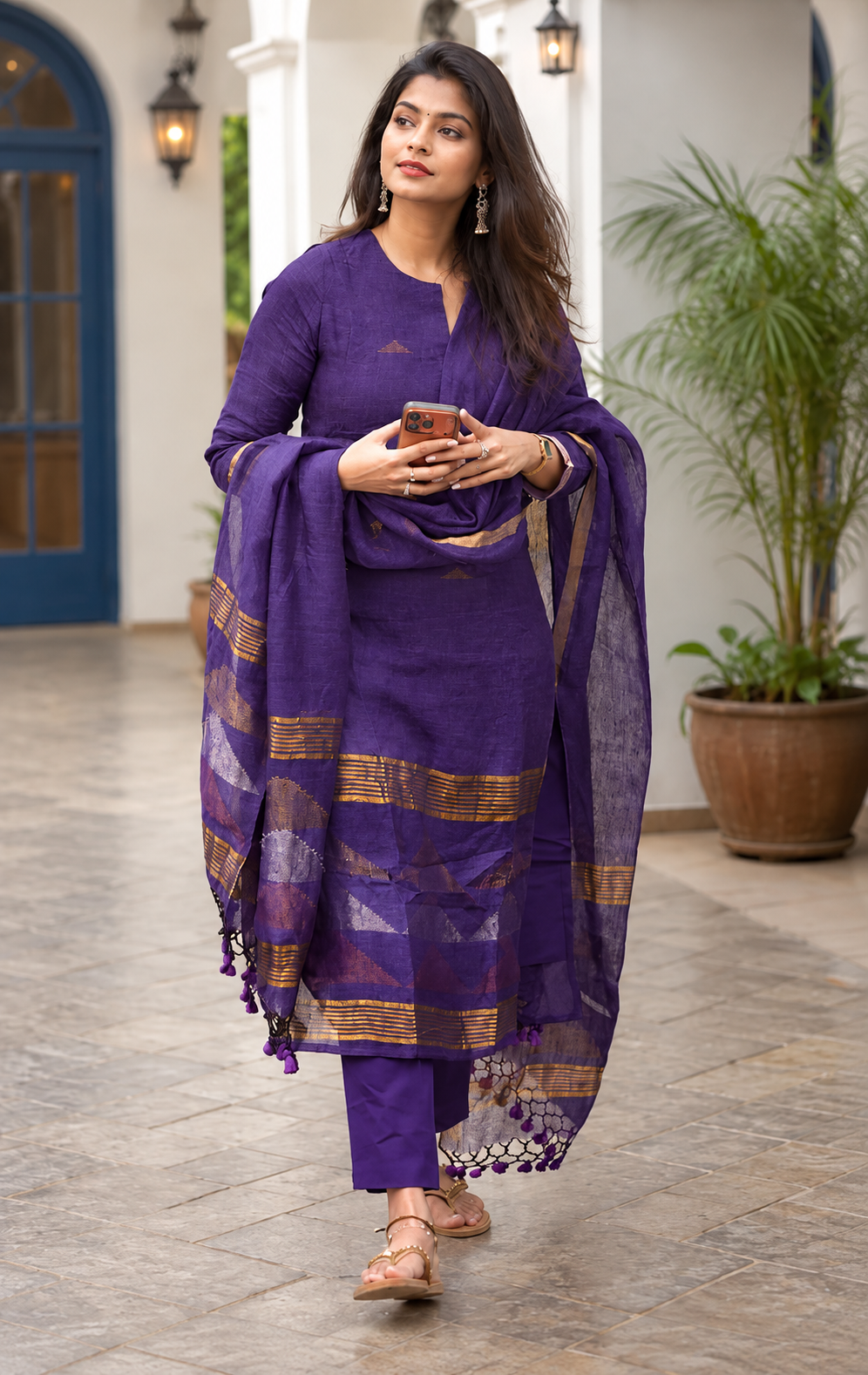 Purple Gold Designer jacquard Suit Set with Dupatta