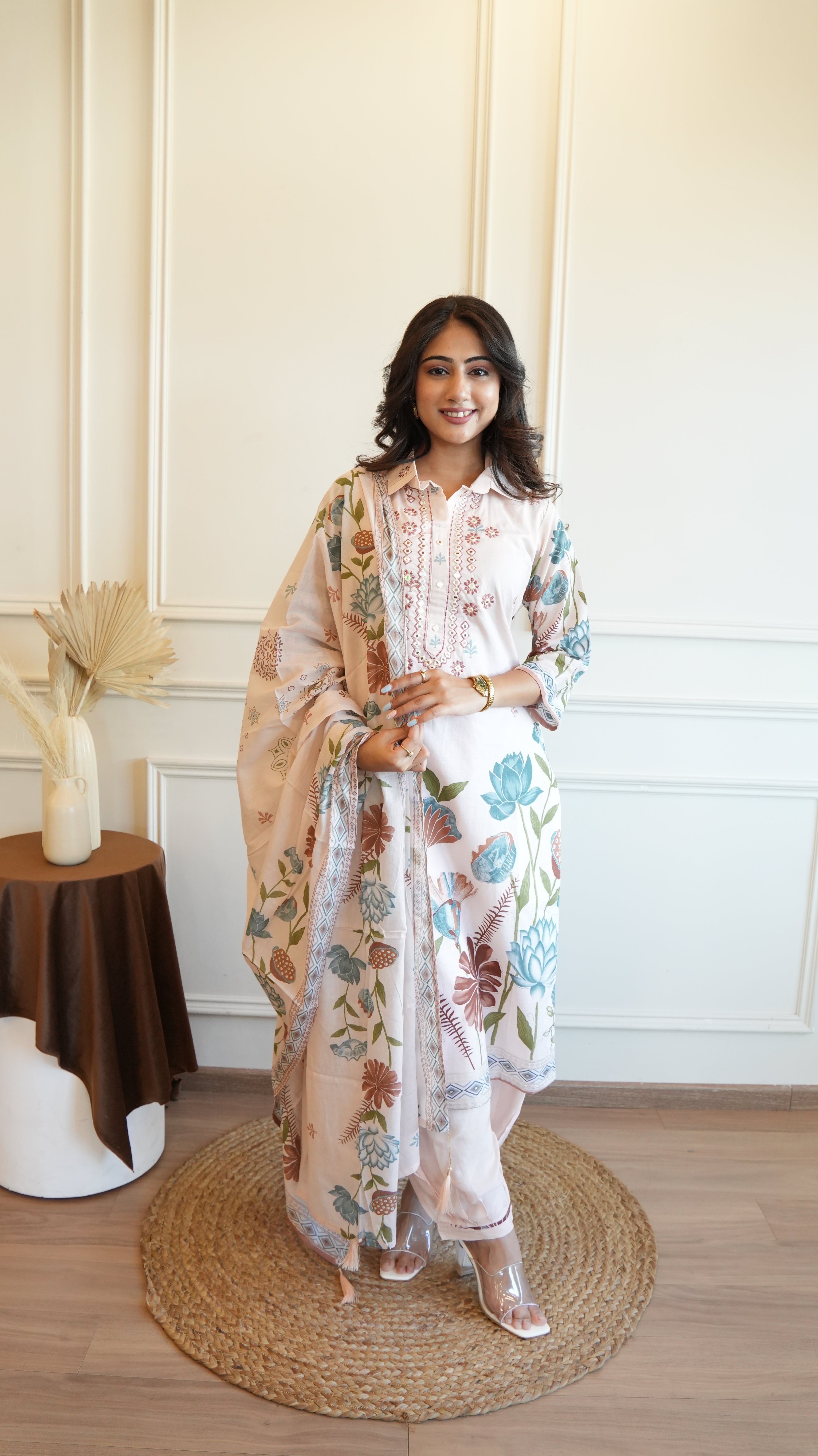 Women Floral Print Straight Kurta Set with Dupatta