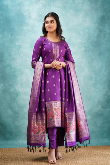 Purple Blended Paithani Silk Salwar