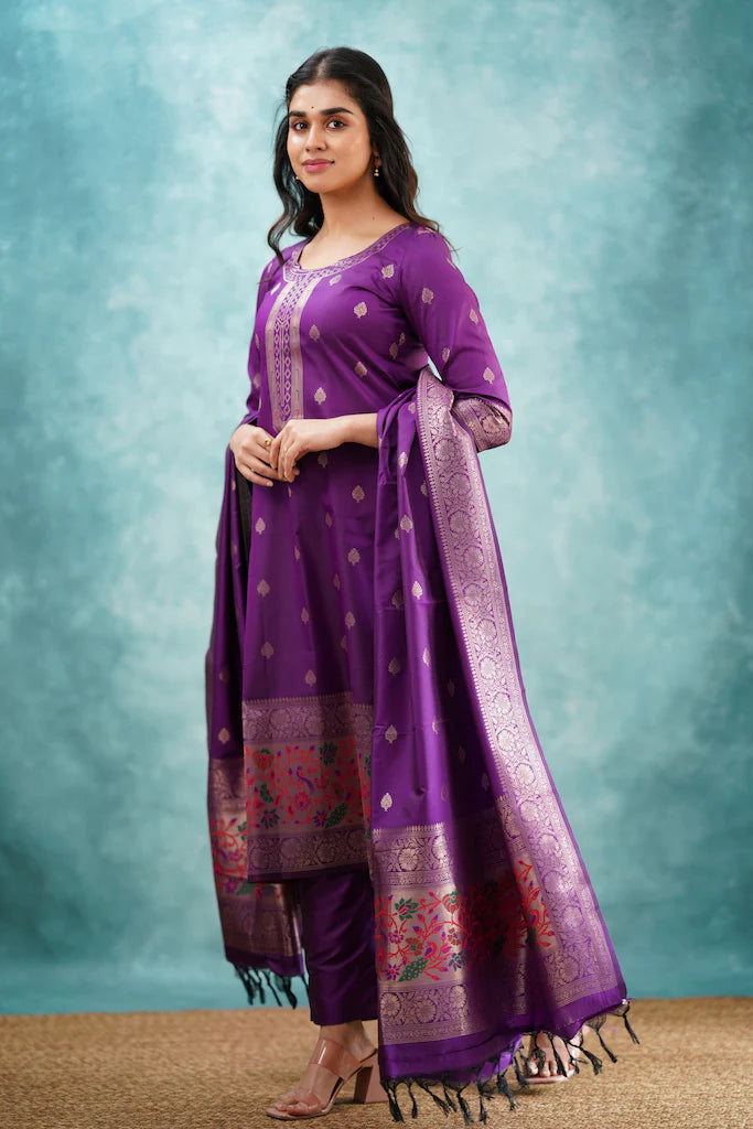 Purple Blended Paithani Silk Salwar