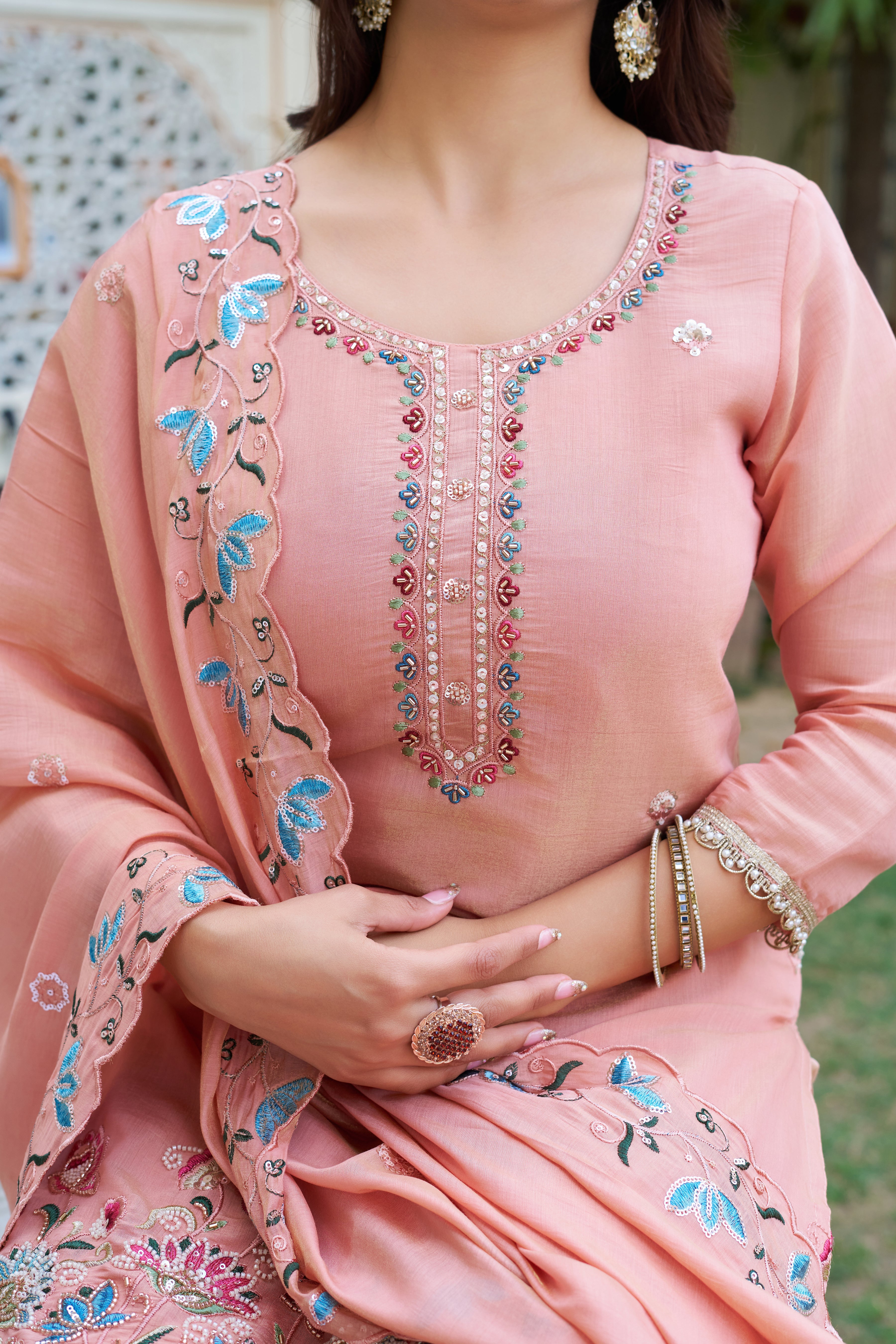 Elegant Pastel Embroidered Kurta Palazzo Set with Dupatta – Ethnic Party Wear Suit