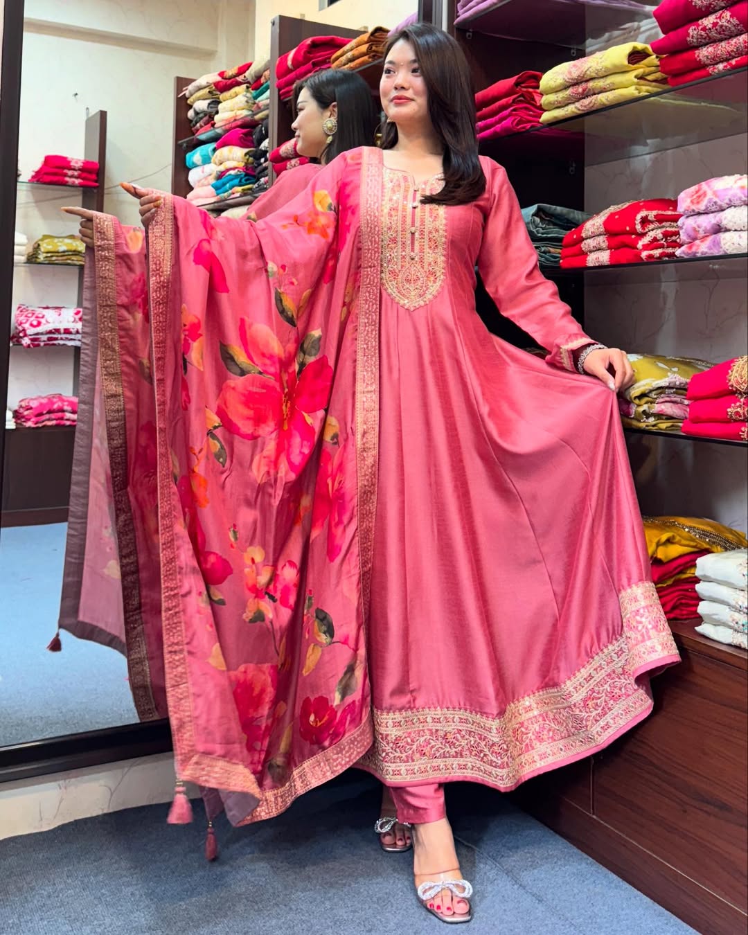 Rose Blush Elegance Silk Anarkali