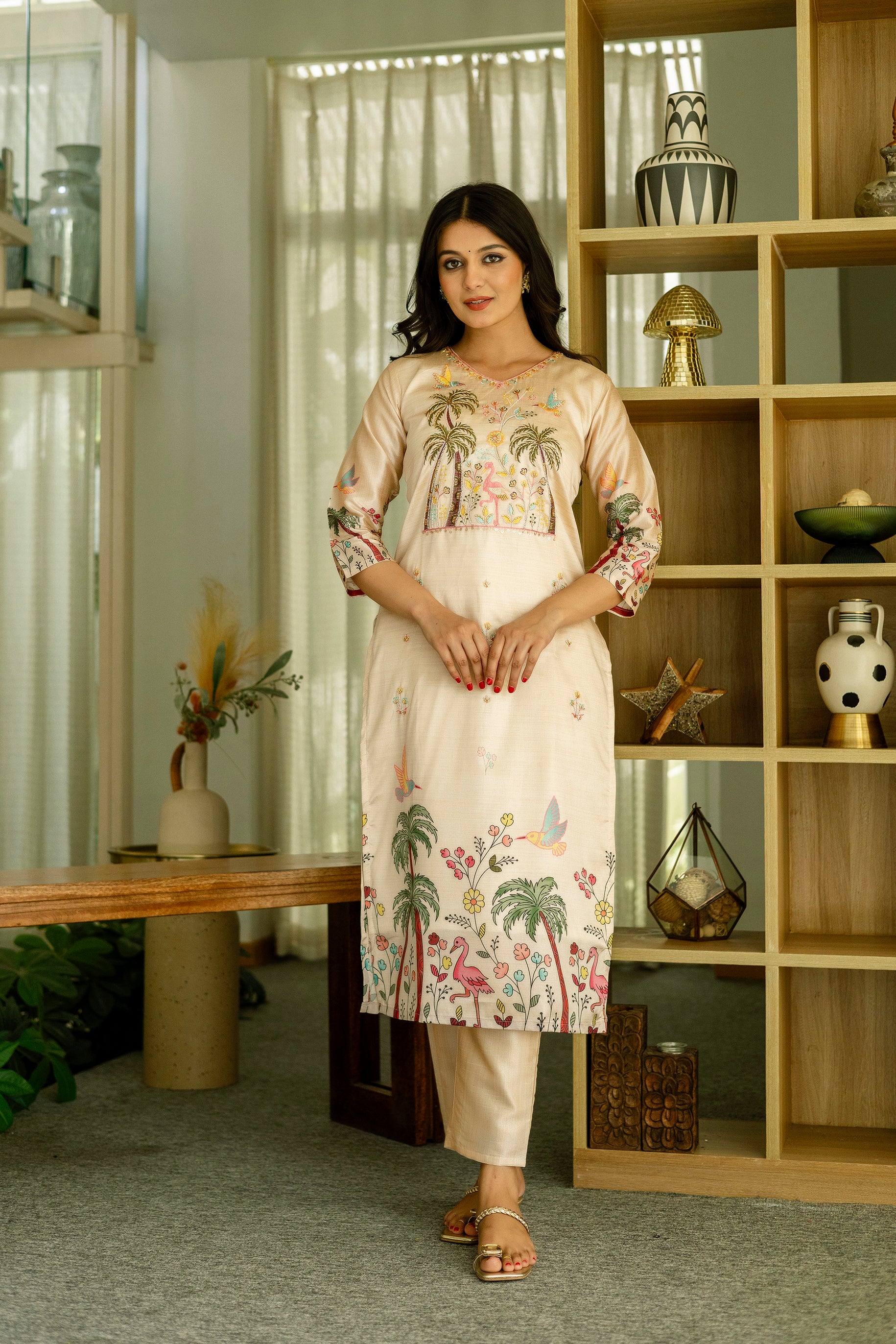 Elegant Cream Printed Kurta Pant Set with Designer Dupatta for Women