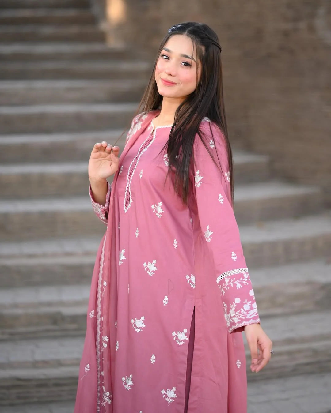 Blush pink embroidered suit