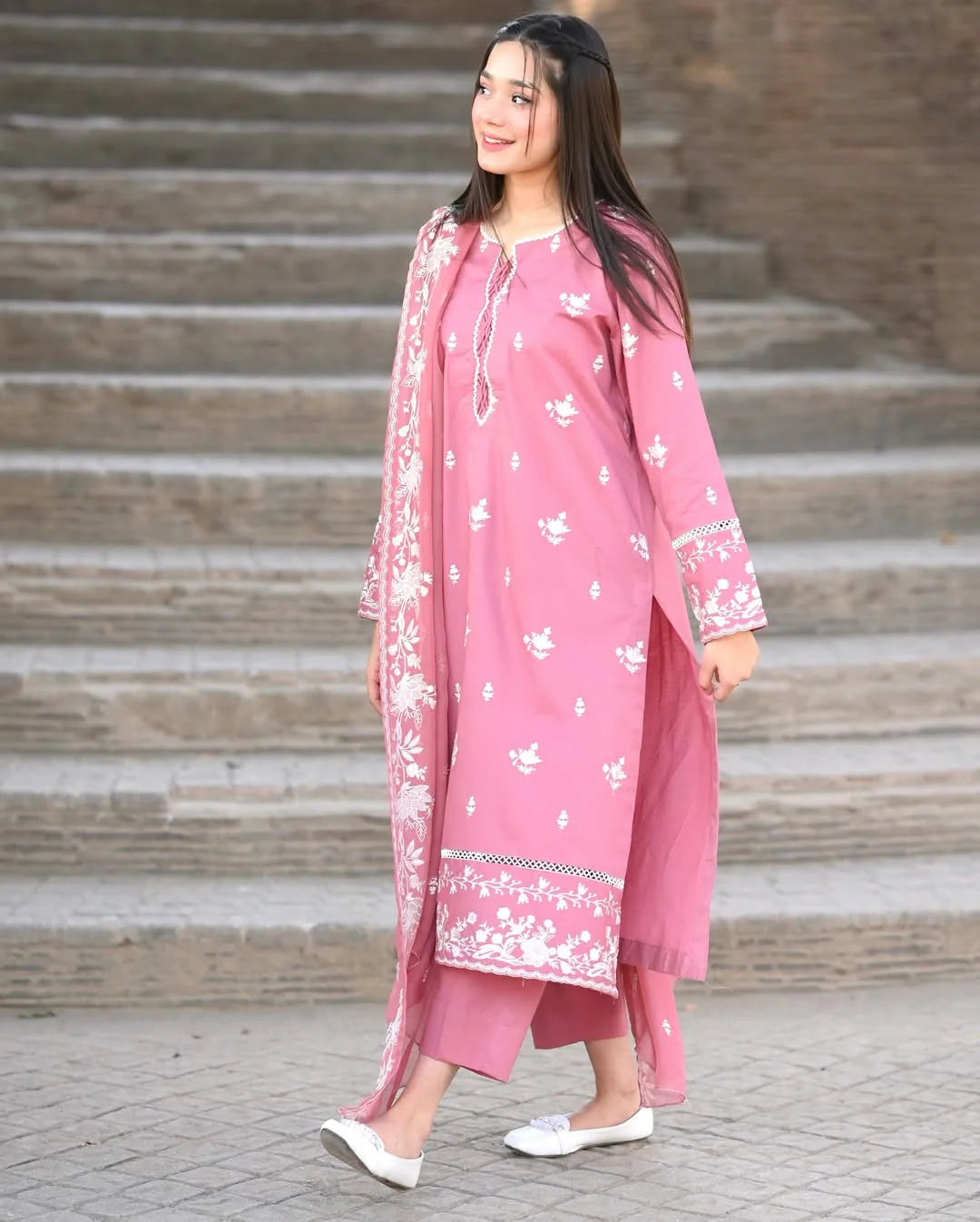 Blush pink embroidered suit