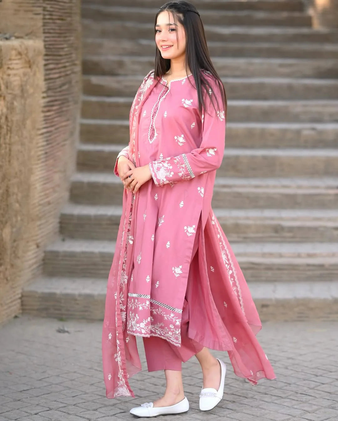 Blush pink embroidered suit
