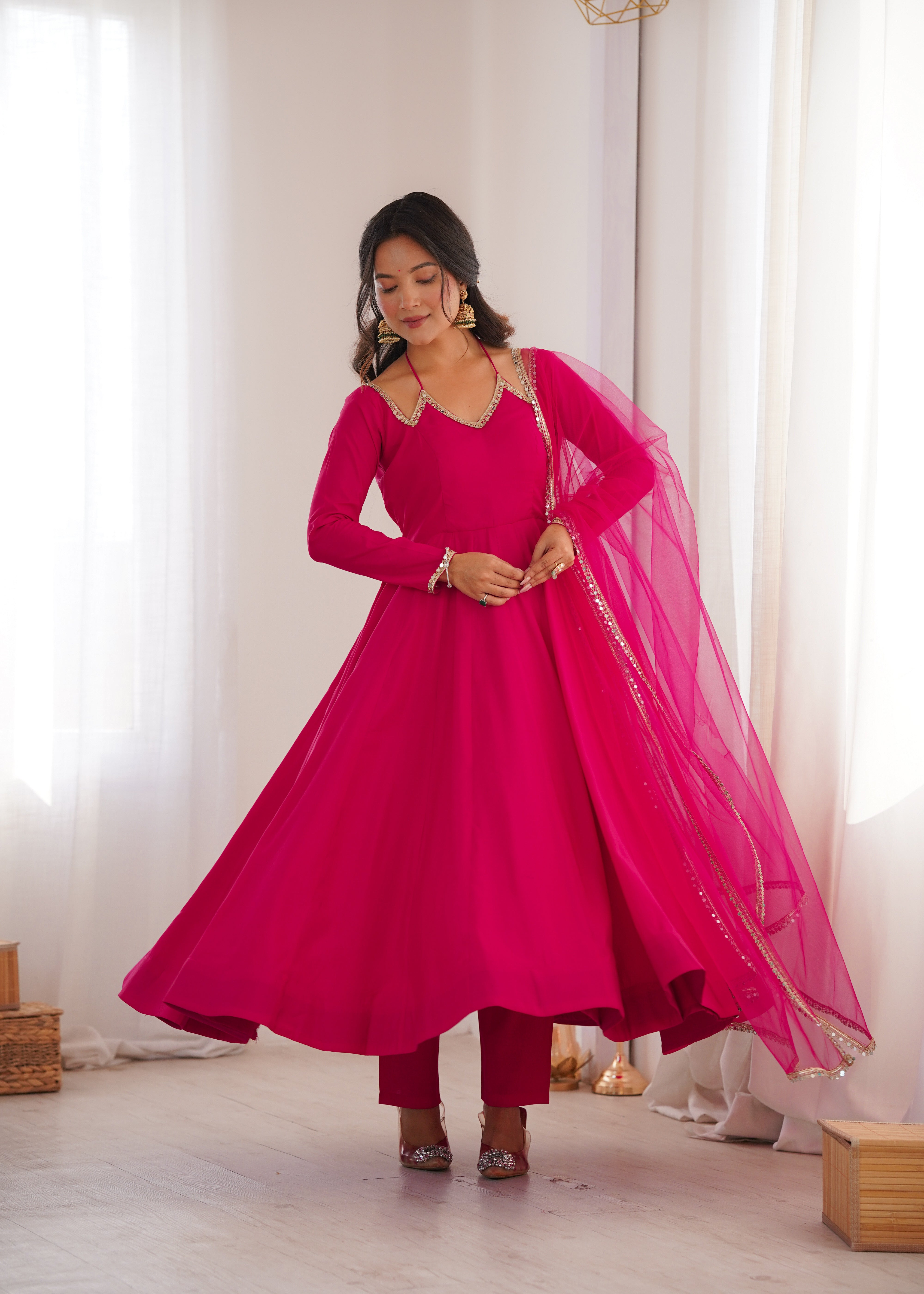 Premium Pink Anarkali Suit Set with Dupatta – Elegant Festive & Party Wear