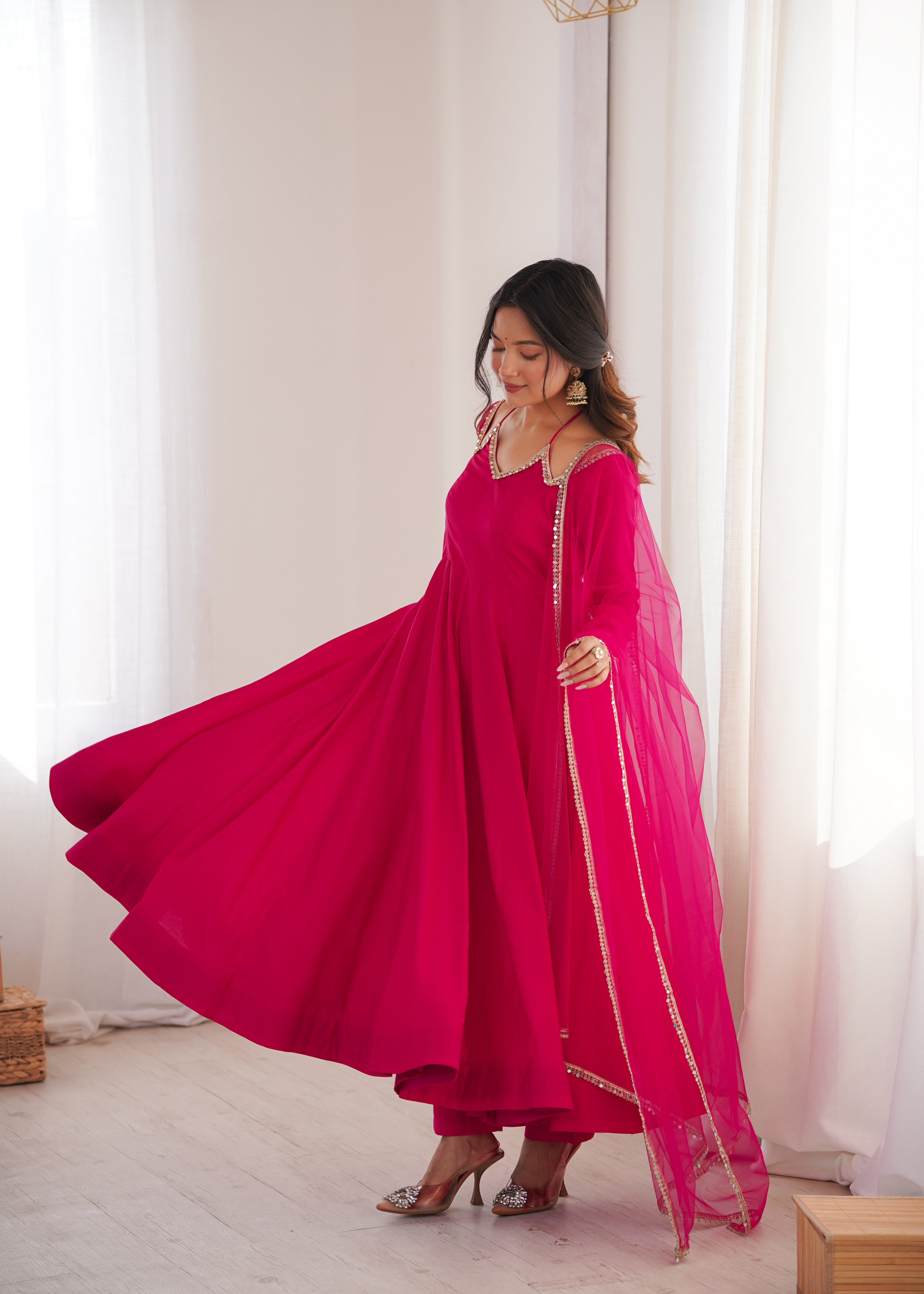 Premium Pink Anarkali Suit Set with Dupatta – Elegant Festive & Party Wear