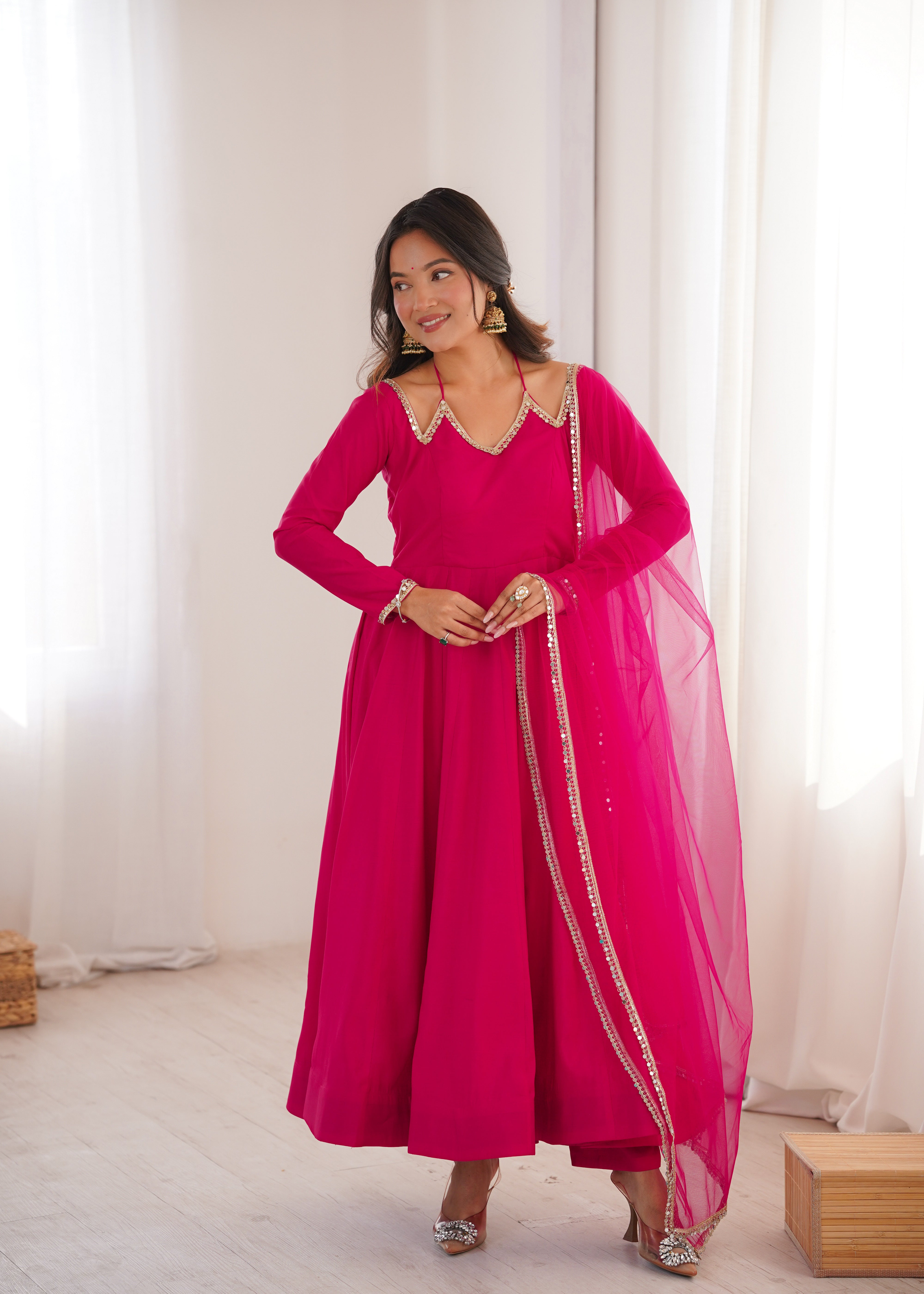Premium Pink Anarkali Suit Set with Dupatta – Elegant Festive & Party Wear