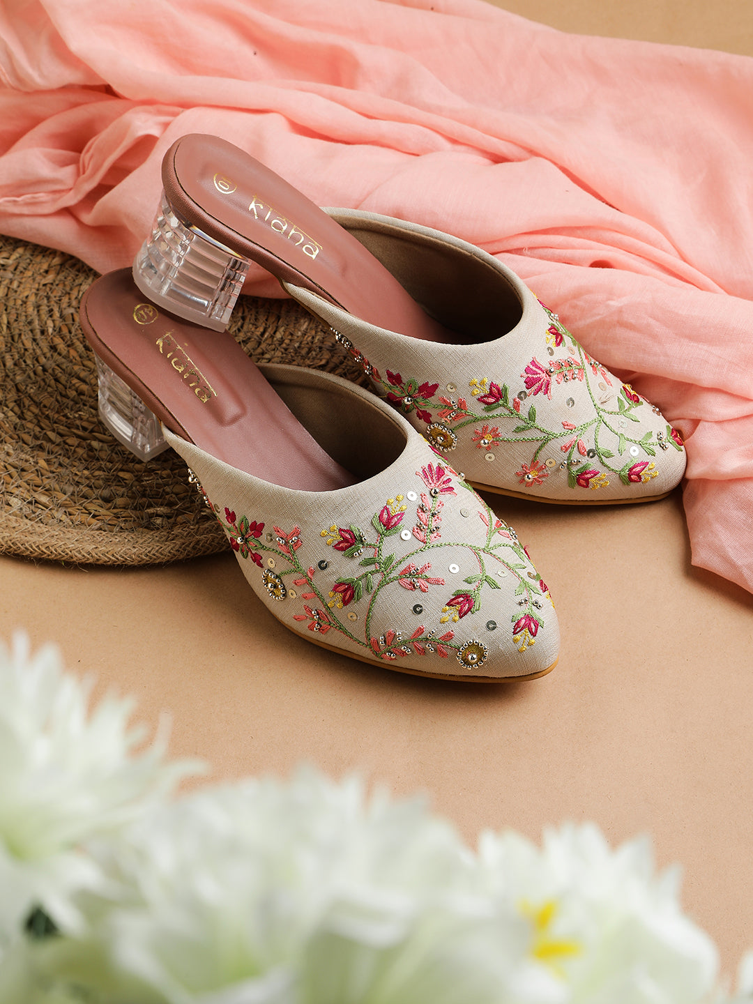 Loafer Shoes Block Heel Loafer Pumps Women's White Embellished