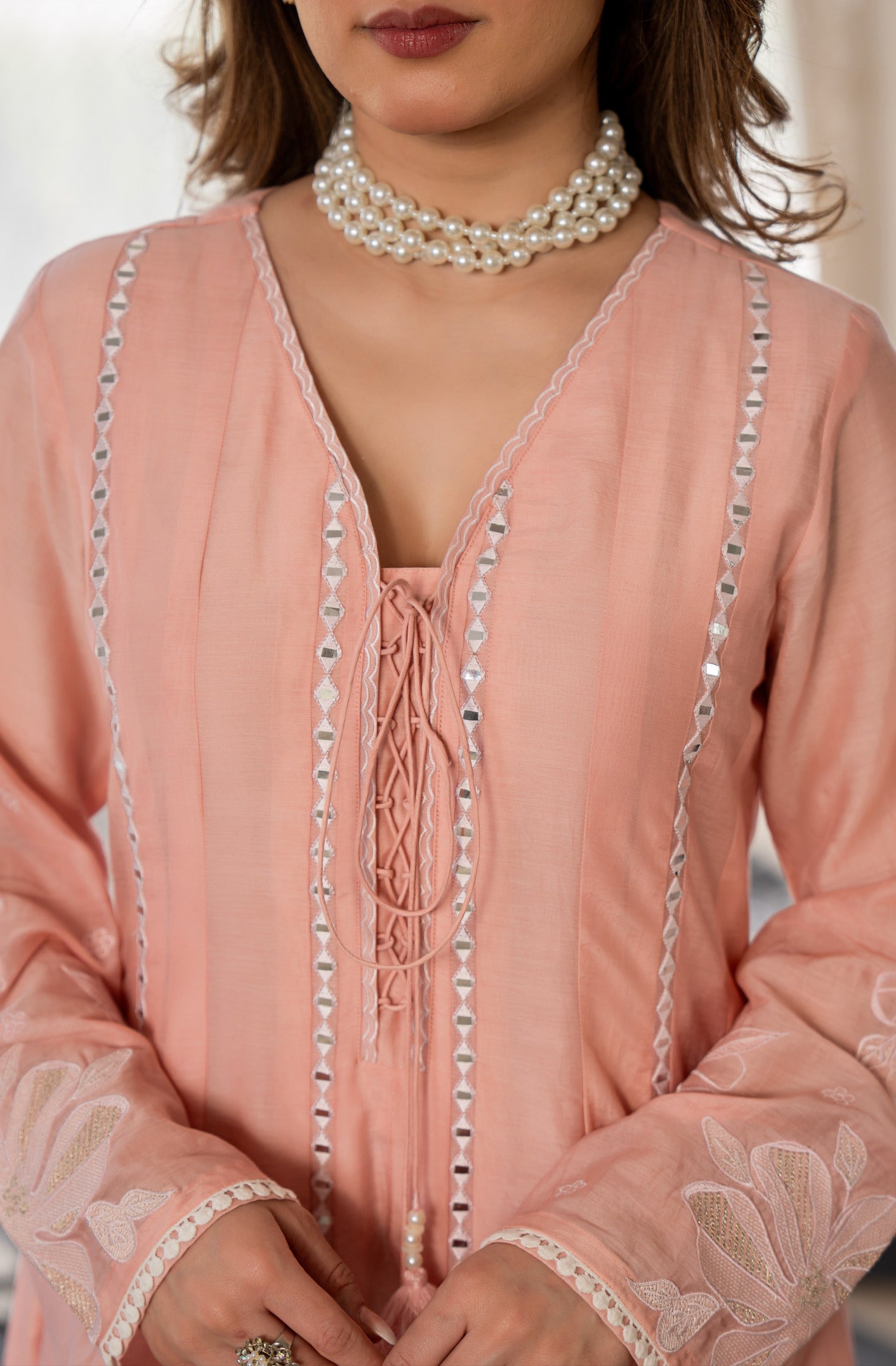 Peach Embroidered Anarkali Kurta Set with Dupatta