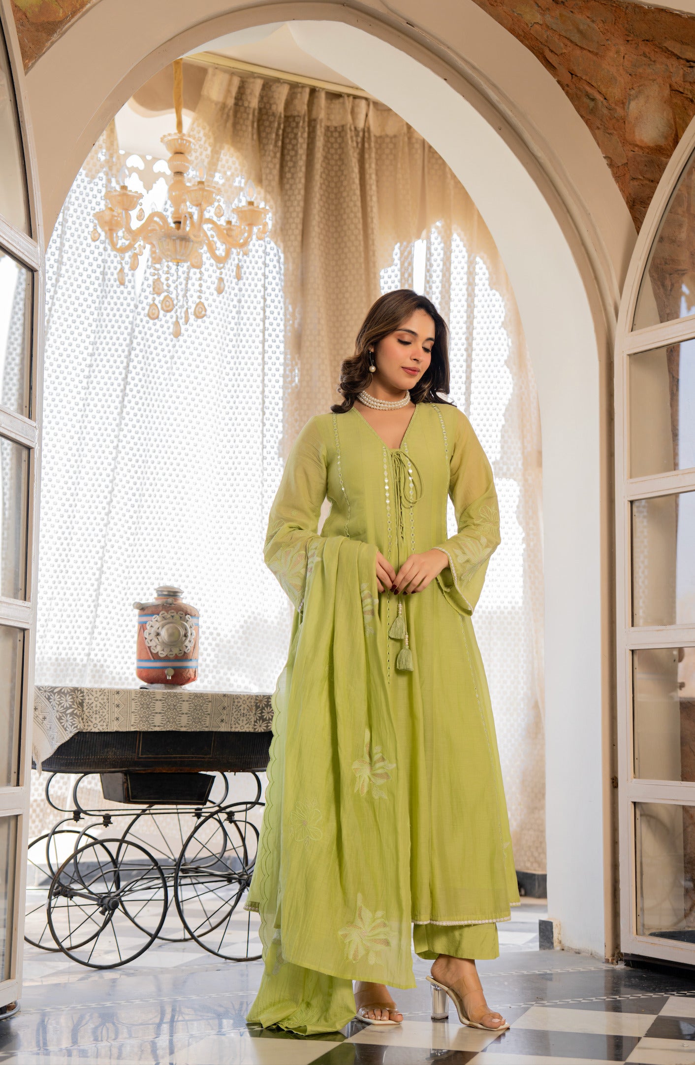 Pista Green Embroidered Anarkali Kurta Set with Dupatta