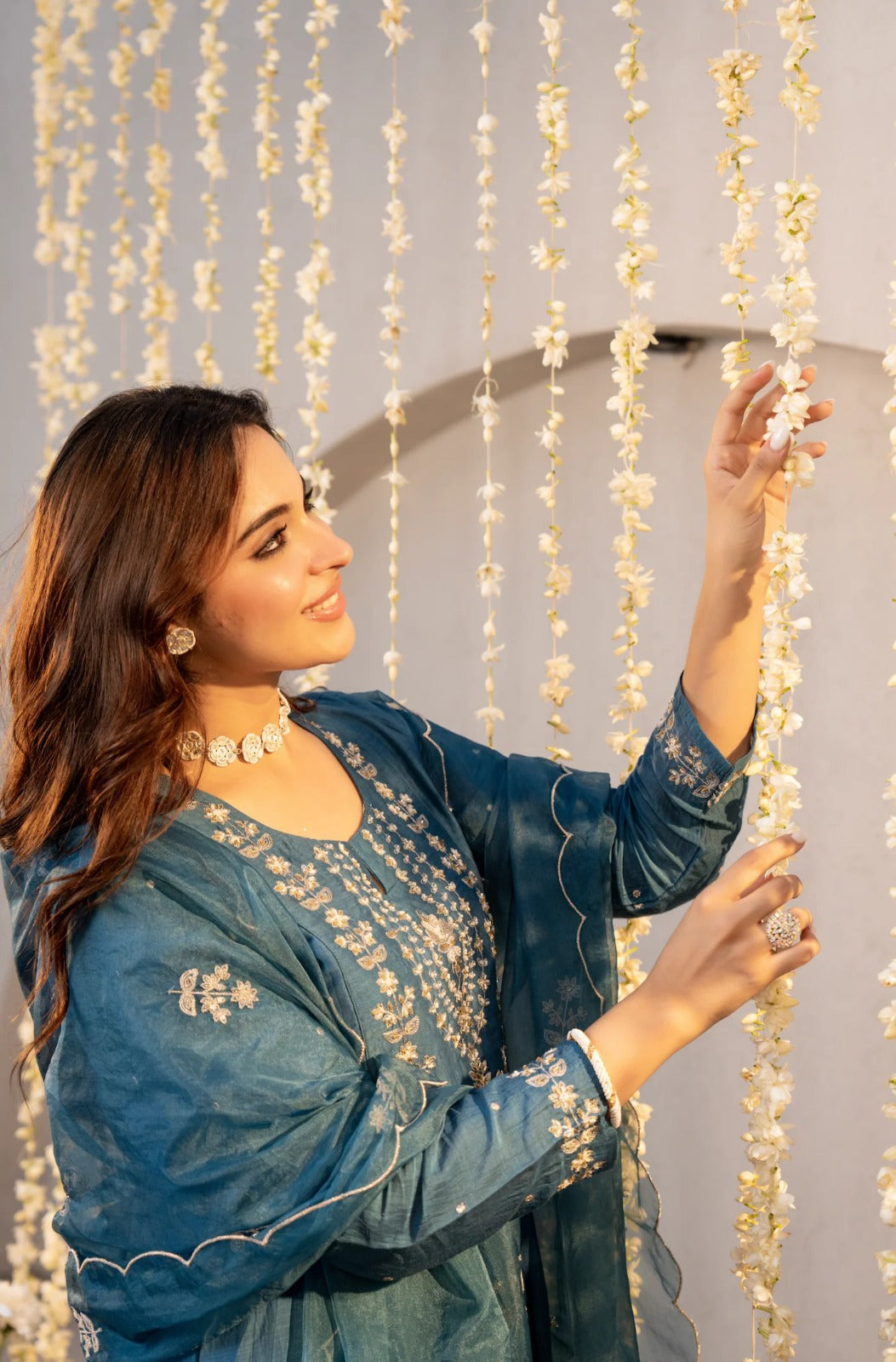 Elegant Blue Embroidered Anarkali Kurta Set with Dupatta for Women