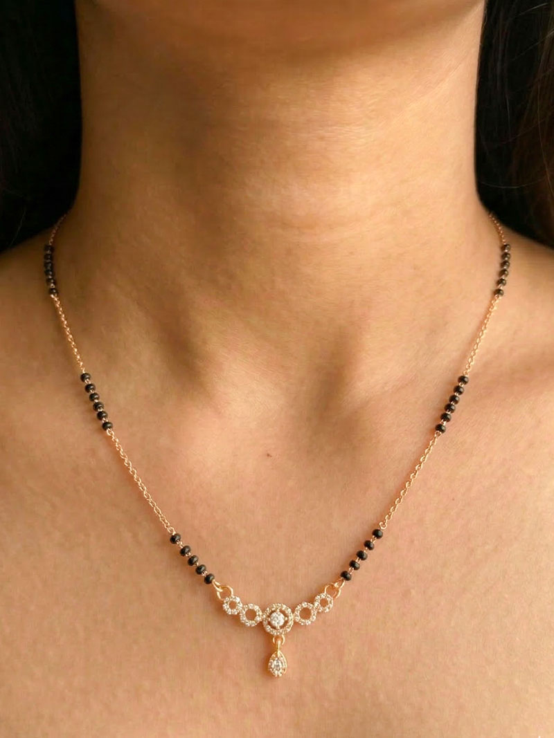 Elegant Circular Diamond Mangalsutra with Drop Pendant