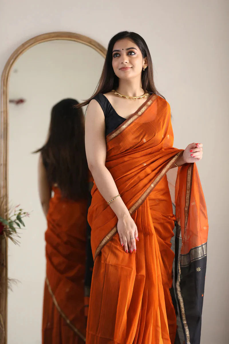 Phenomenal Orange Cotton Silk Saree With Refreshing Blouse Piece