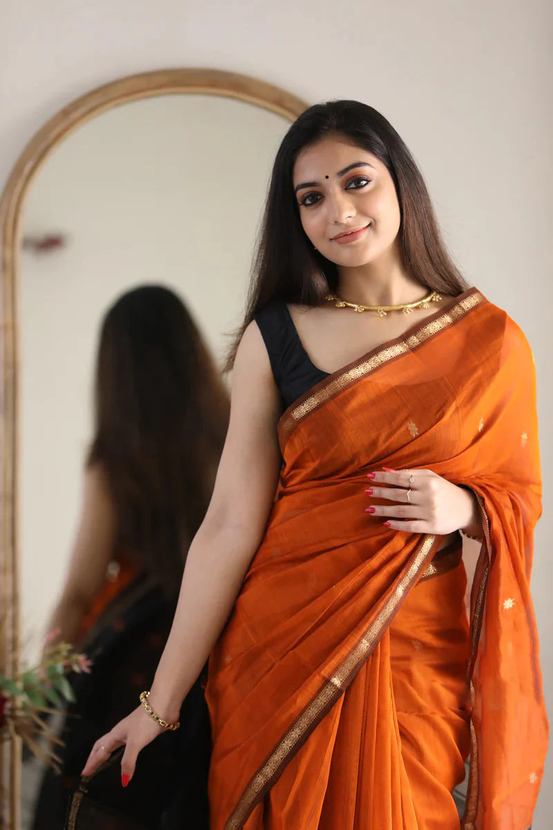 Phenomenal Orange Cotton Silk Saree With Refreshing Blouse Piece