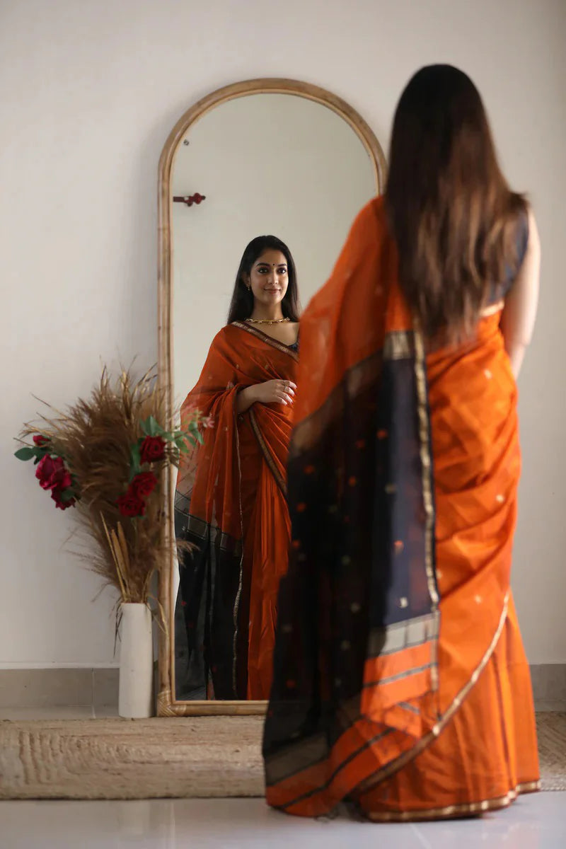 Phenomenal Orange Cotton Silk Saree With Refreshing Blouse Piece