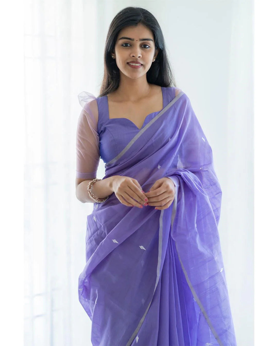 Excellent Lavendor Cotton Silk Saree With Woebegone Blouse Piece