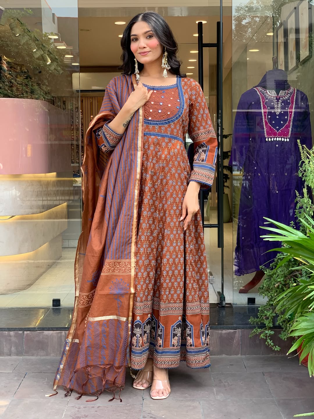 Premium Handblock Print Mul Cotton Anarkali Suit Set with Dupatta