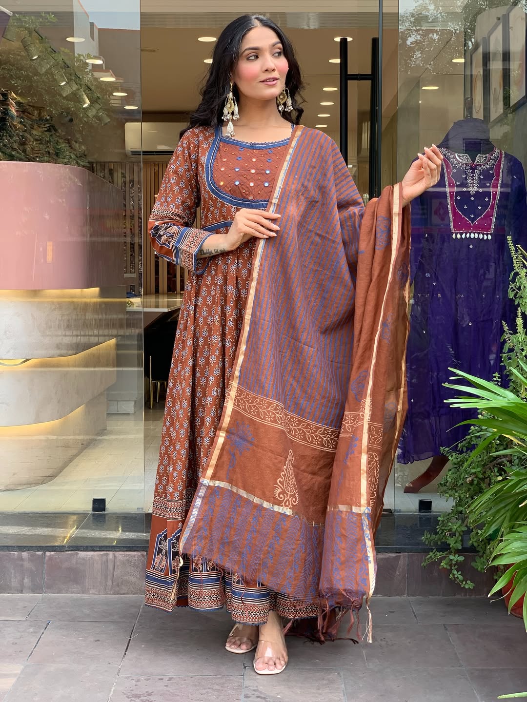 Premium Handblock Print Mul Cotton Anarkali Suit Set with Dupatta