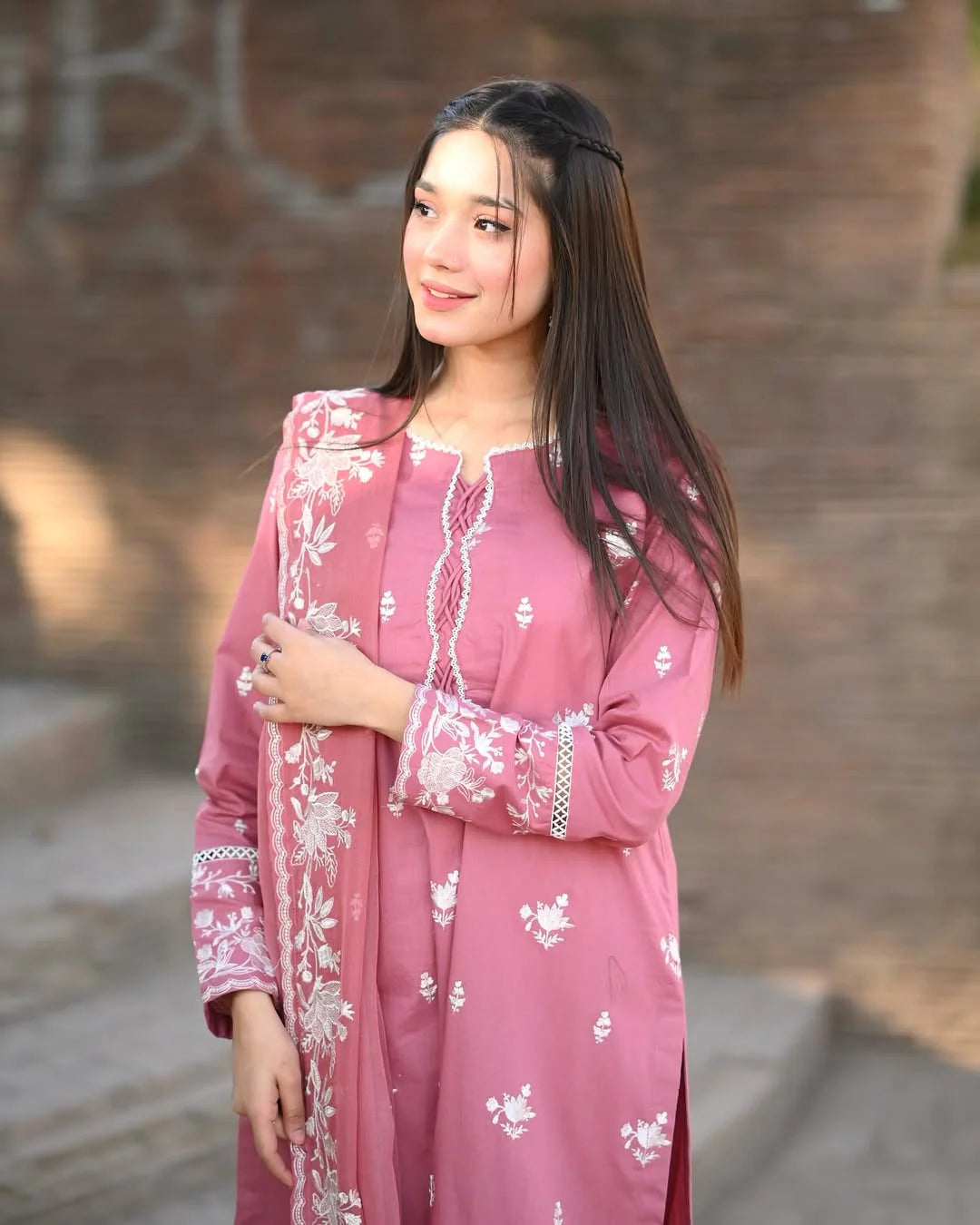 Blush pink embroidered suit