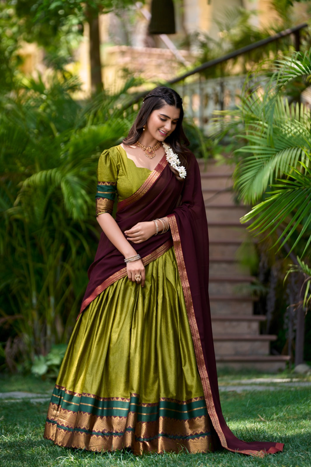 Morpich Zari Woven Cotton Lehenga Choli