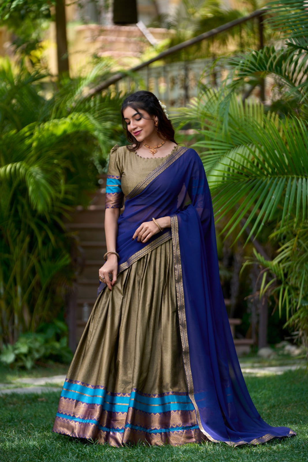 Morpich Zari Woven Cotton Lehenga Choli