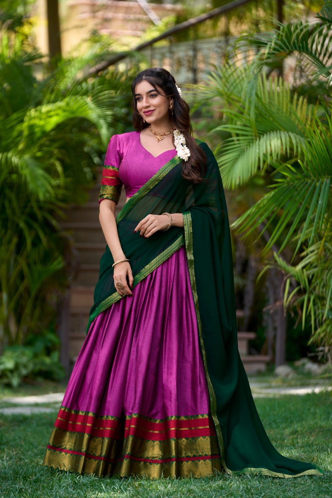 Morpich Zari Woven Cotton Lehenga Choli