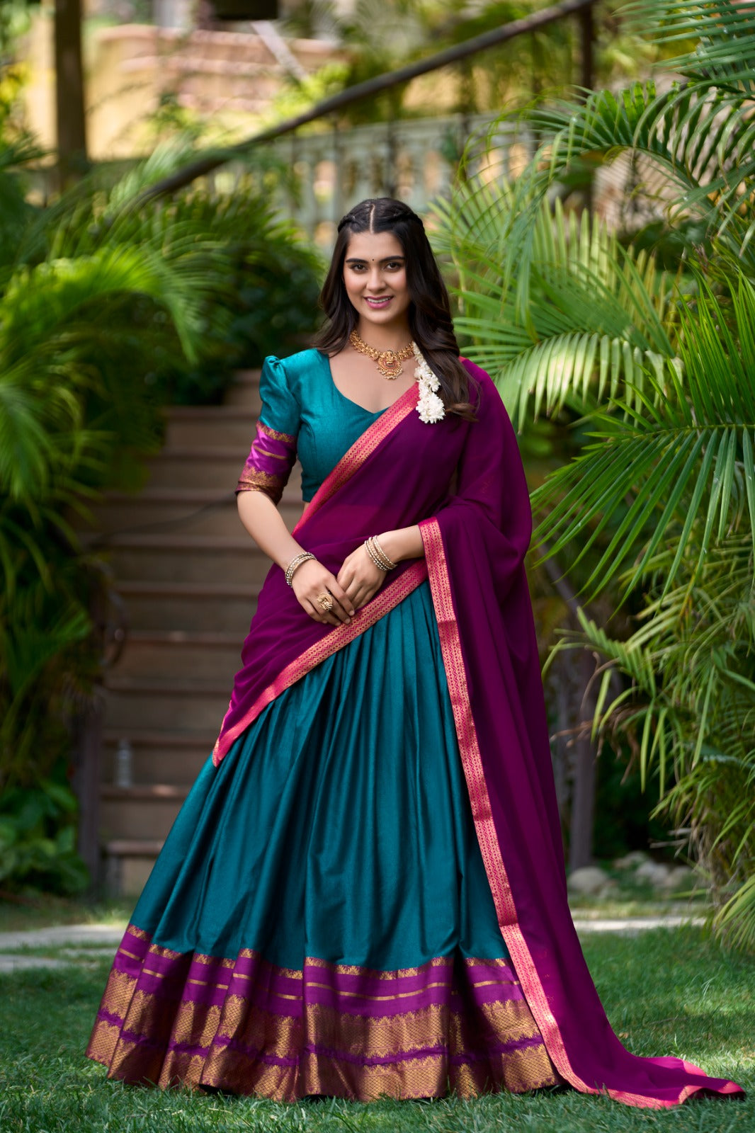 Morpich Zari Woven Cotton Lehenga Choli