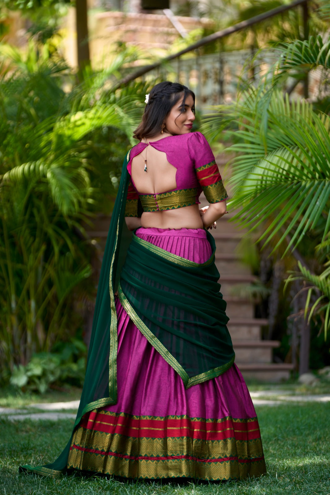 Morpich Zari Woven Cotton Lehenga Choli