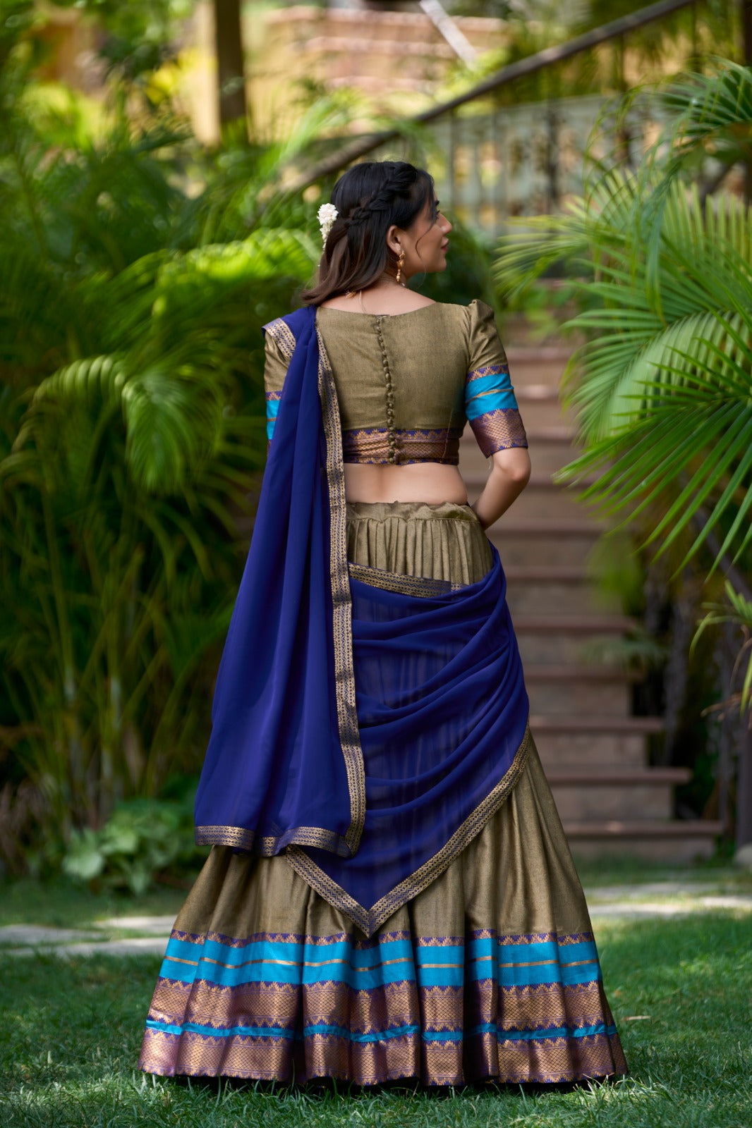 Morpich Zari Woven Cotton Lehenga Choli