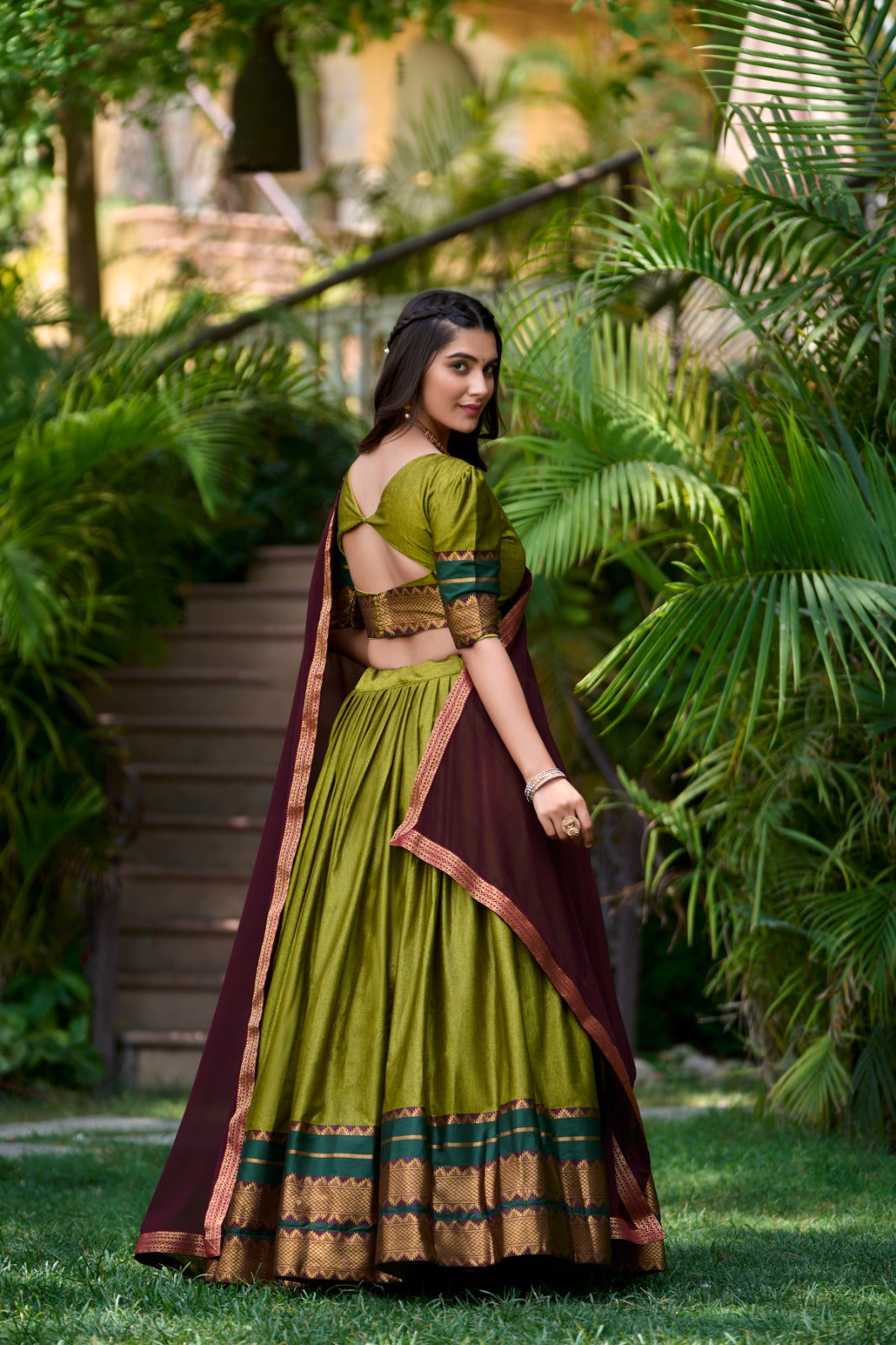 Morpich Zari Woven Cotton Lehenga Choli