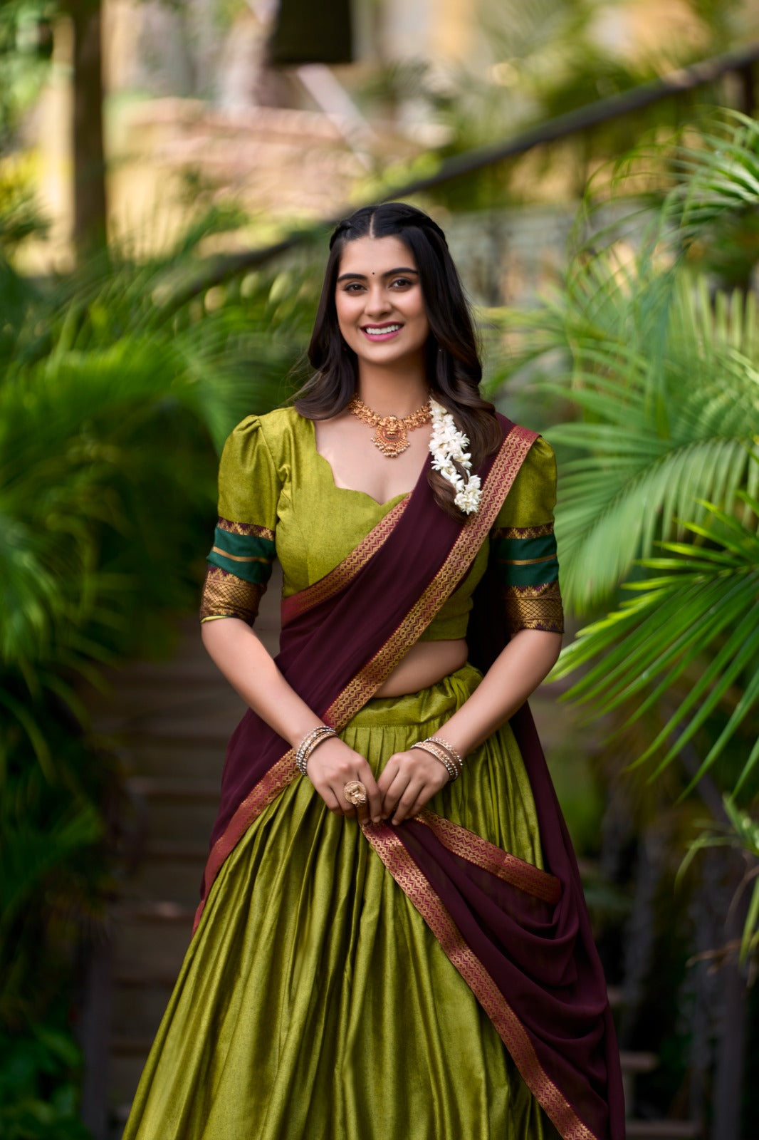 Morpich Zari Woven Cotton Lehenga Choli