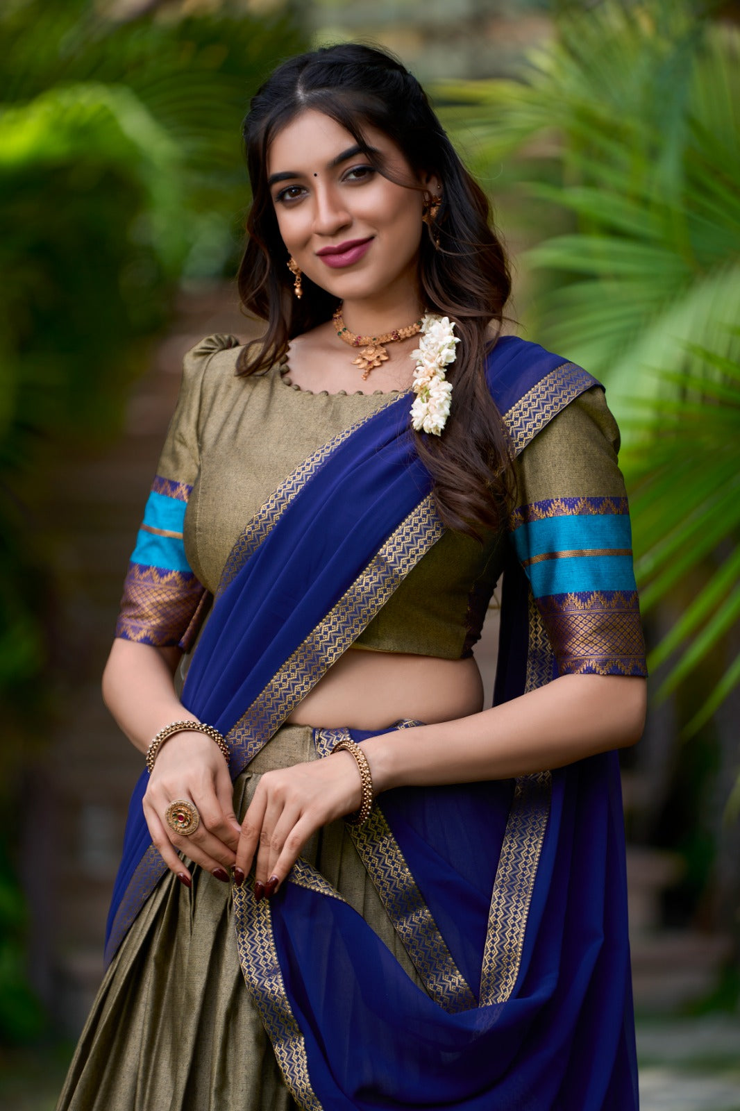 Morpich Zari Woven Cotton Lehenga Choli