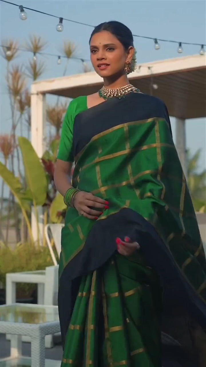 Twirling Dark Green Soft Silk Saree With Bucolic Blouse Piece