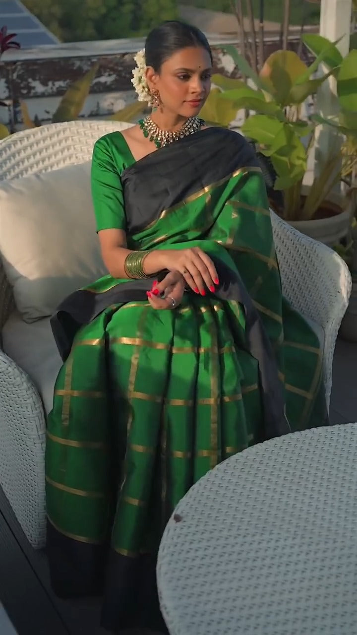 Twirling Dark Green Soft Silk Saree With Bucolic Blouse Piece