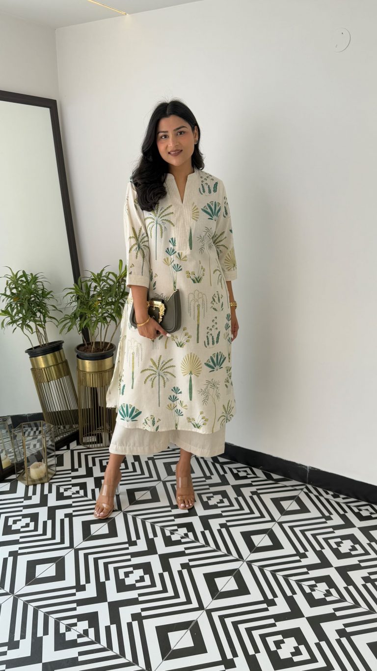 Printed white Kurta palazzo set